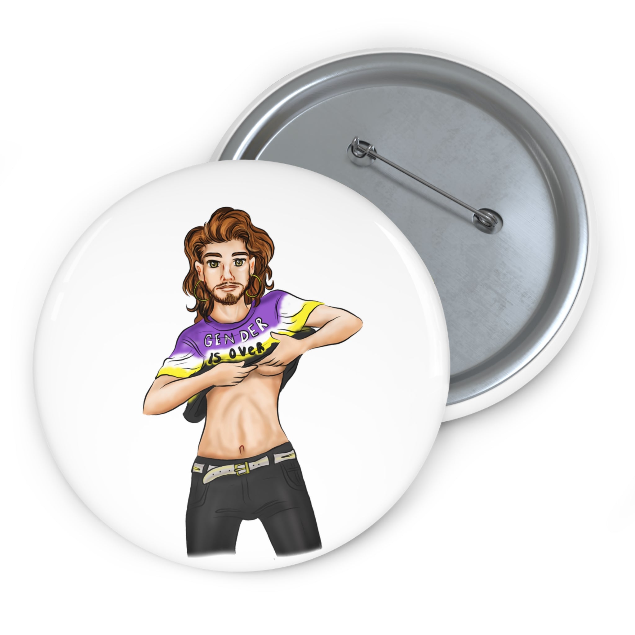 Gender Is Over Pin Button – Gender-Free, Inclusive LGBTQIA+ Art, Glossy Metal, Multiple Sizes | Voce Lindx