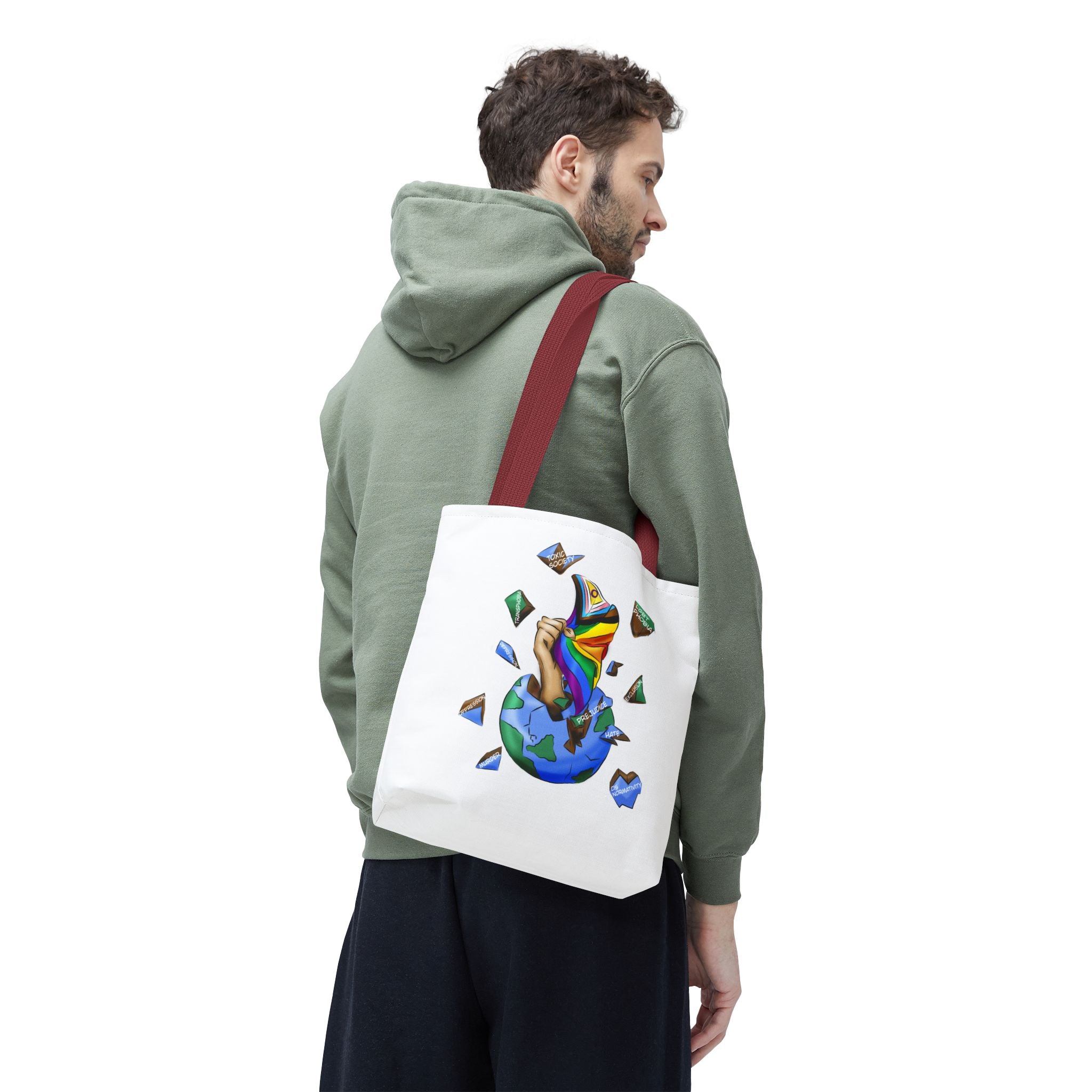 Progress Pride Flag Tote Bag – Breaking Barriers Art, Durable Polyester, Multiple Sizes | Inclusive LGBTQIA+ Accessory | Voce Lindx