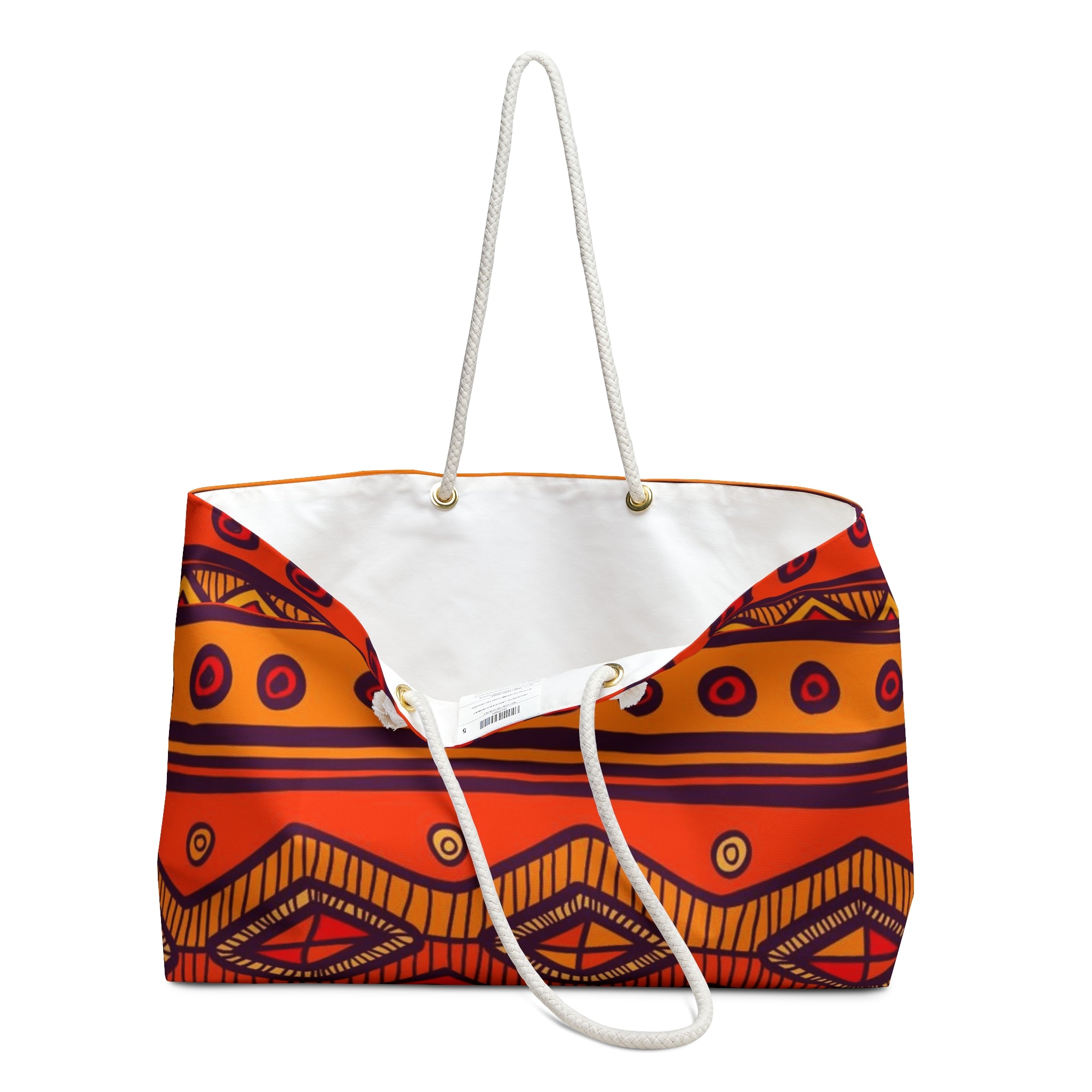 Orange & Yellow African-Inspired Weekender Bag – Oversized, Durable Polyester, Rope Handles | Inclusive Travel Tote | Voce Lindx