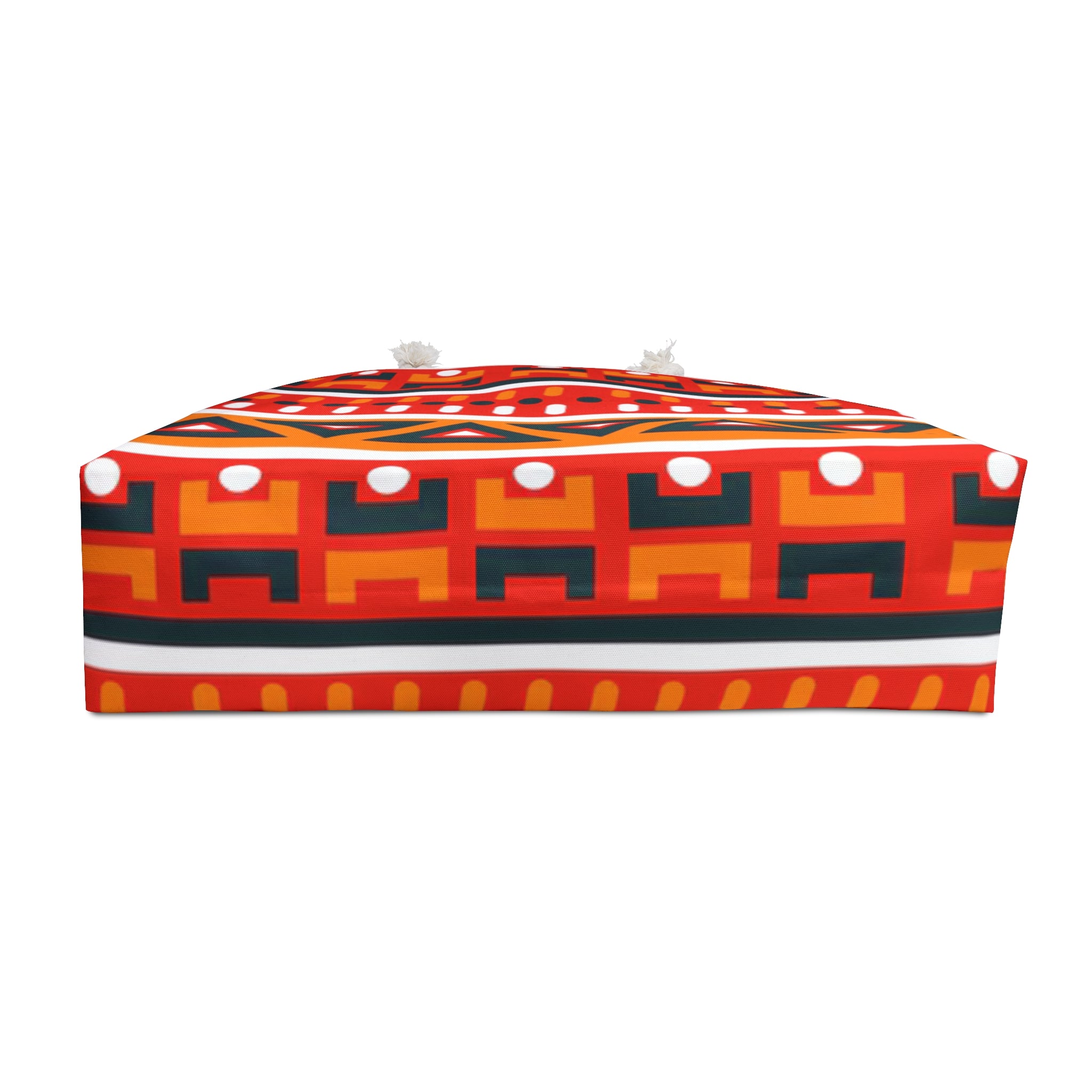 Red & Orange African-Inspired Weekender Bag – Oversized, Durable Polyester, Rope Handles | Inclusive Travel Tote | Voce Lindx