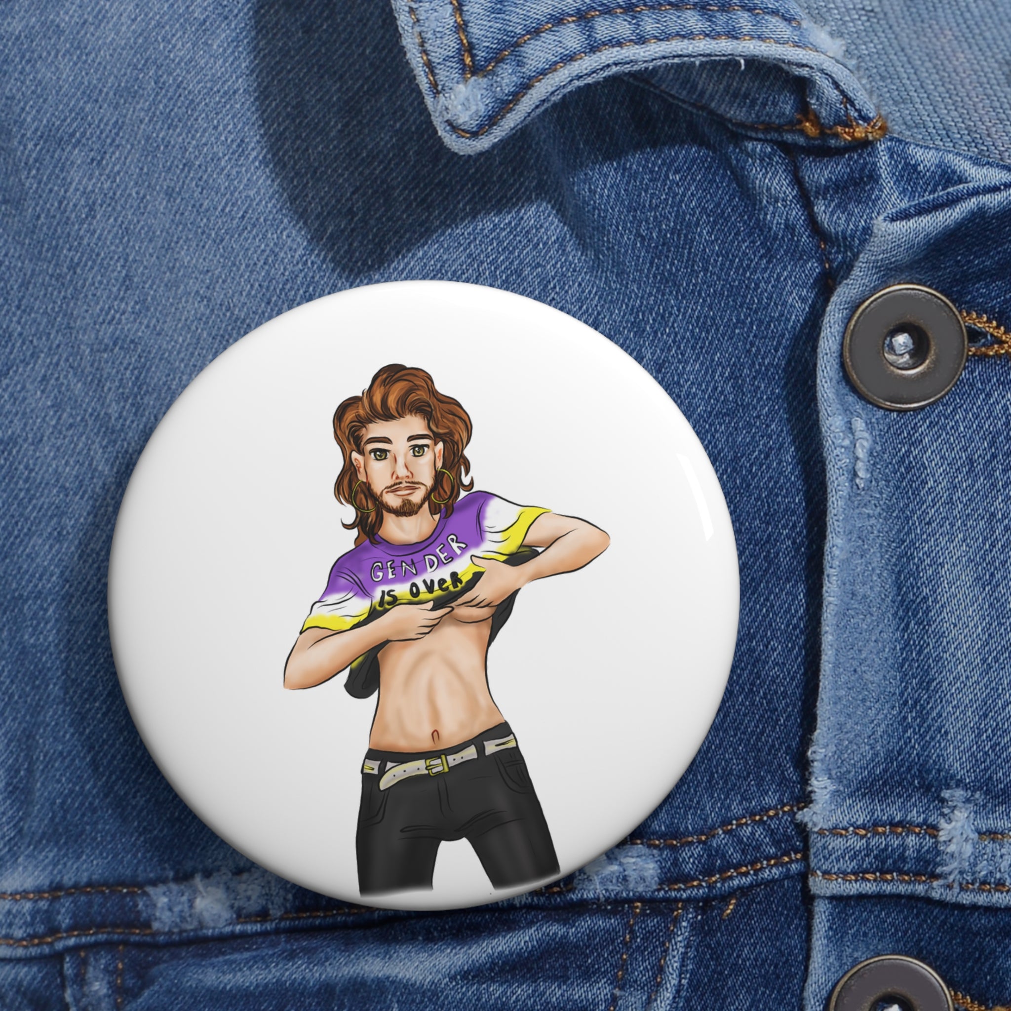 Gender Is Over Pin Button – Gender-Free, Inclusive LGBTQIA+ Art, Glossy Metal, Multiple Sizes | Voce Lindx