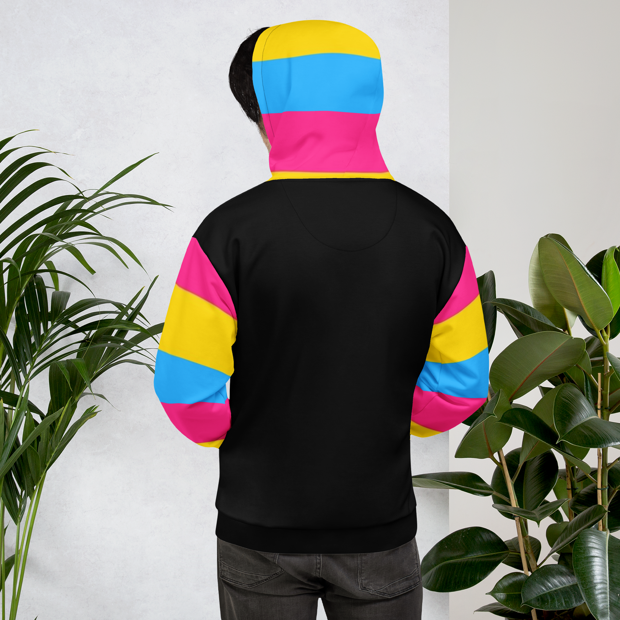 VOCE LINDX Pansexual Flag Hoodie – 95 % Recycled Polyester & 5 % Spandex, Brushed Fleece, Flag Design