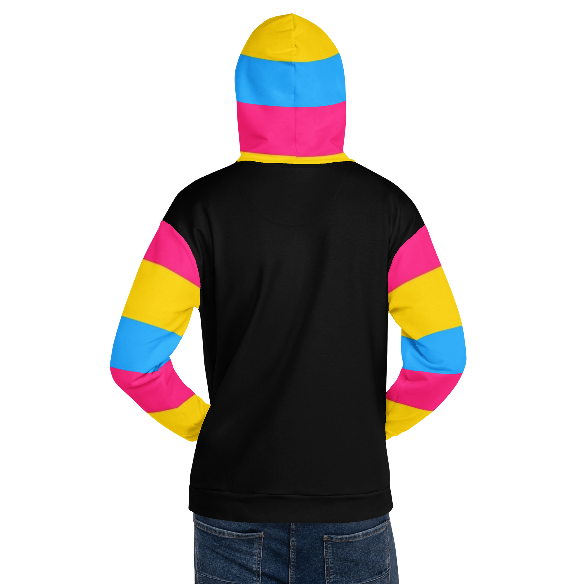 VOCE LINDX Pansexual Flag Hoodie – 95 % Recycled Polyester & 5 % Spandex, Brushed Fleece, Flag Design
