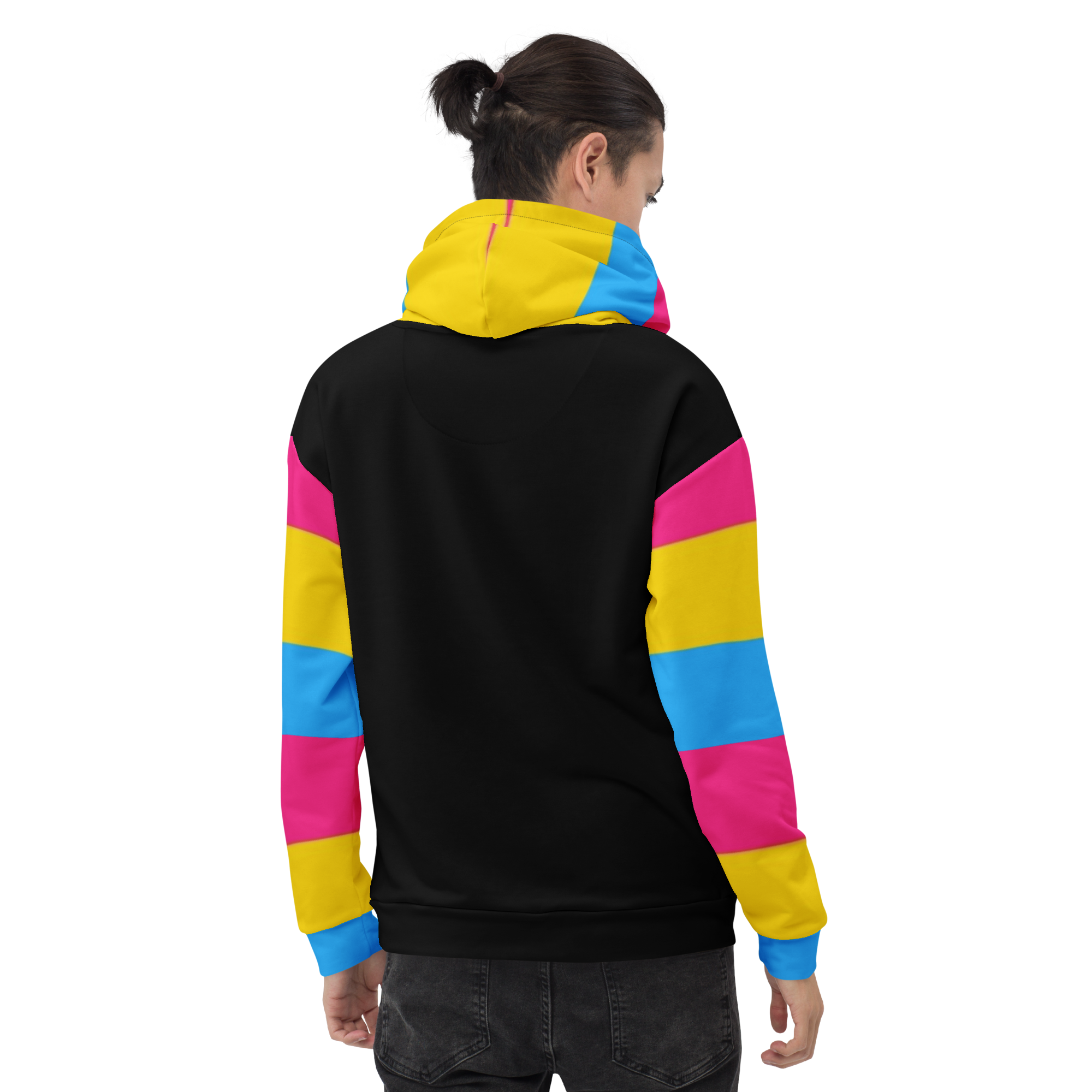 VOCE LINDX Pansexual Flag Hoodie – 95 % Recycled Polyester & 5 % Spandex, Brushed Fleece, Flag Design