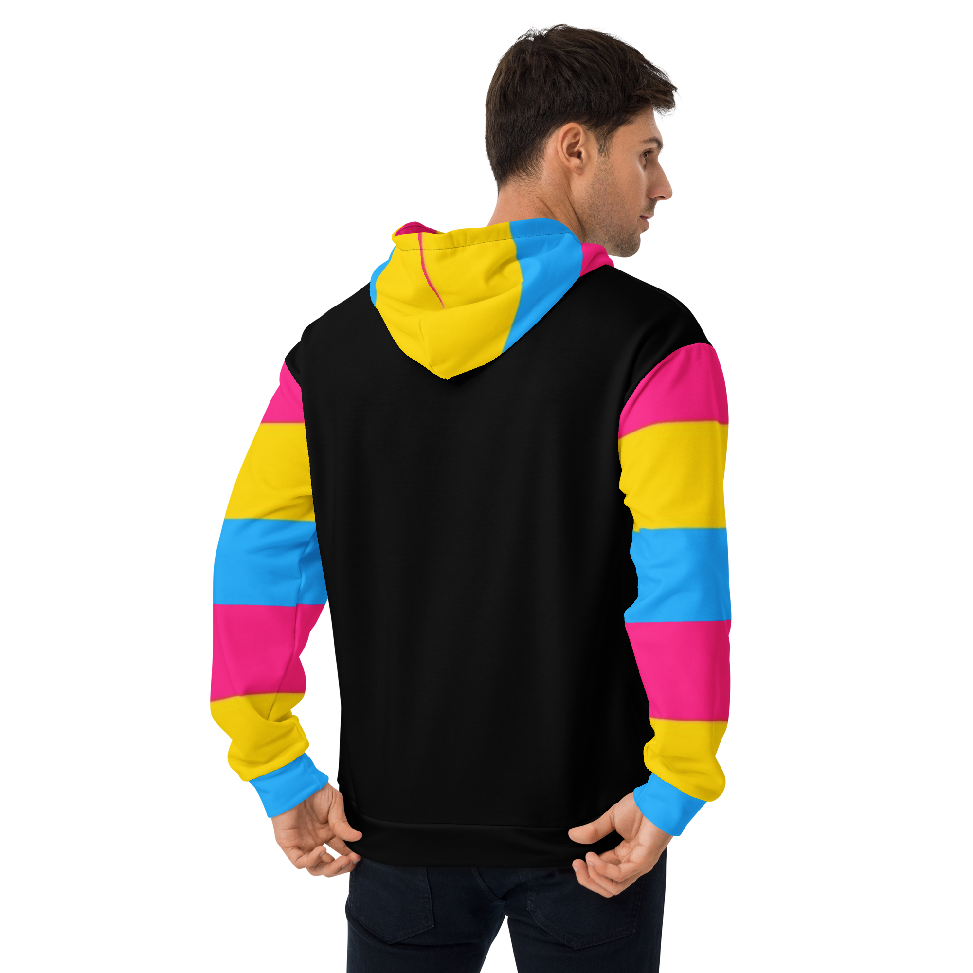 VOCE LINDX Pansexual Flag Hoodie – 95 % Recycled Polyester & 5 % Spandex, Brushed Fleece, Flag Design
