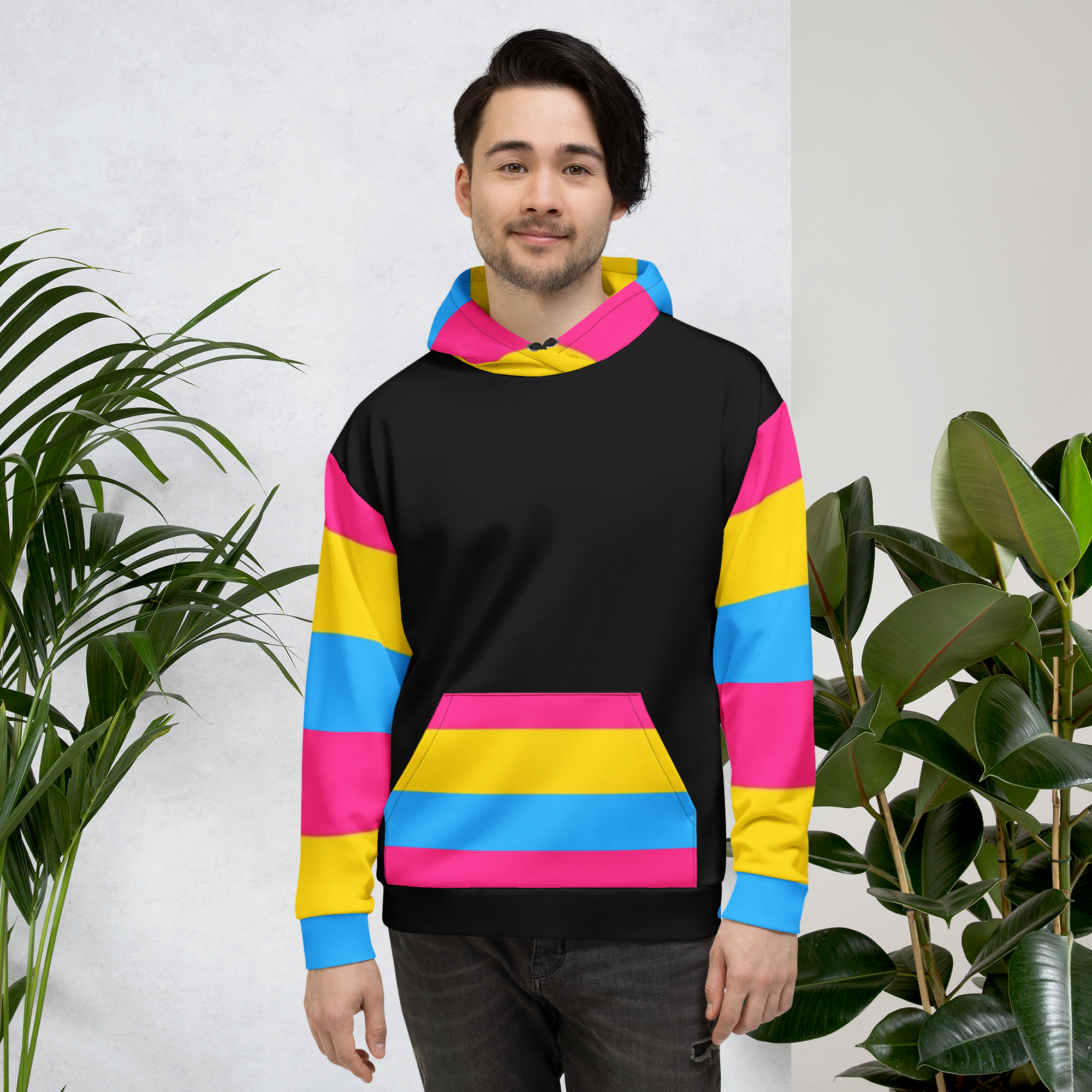 VOCE LINDX Pansexual Flag Hoodie – 95 % Recycled Polyester & 5 % Spandex, Brushed Fleece, Flag Design