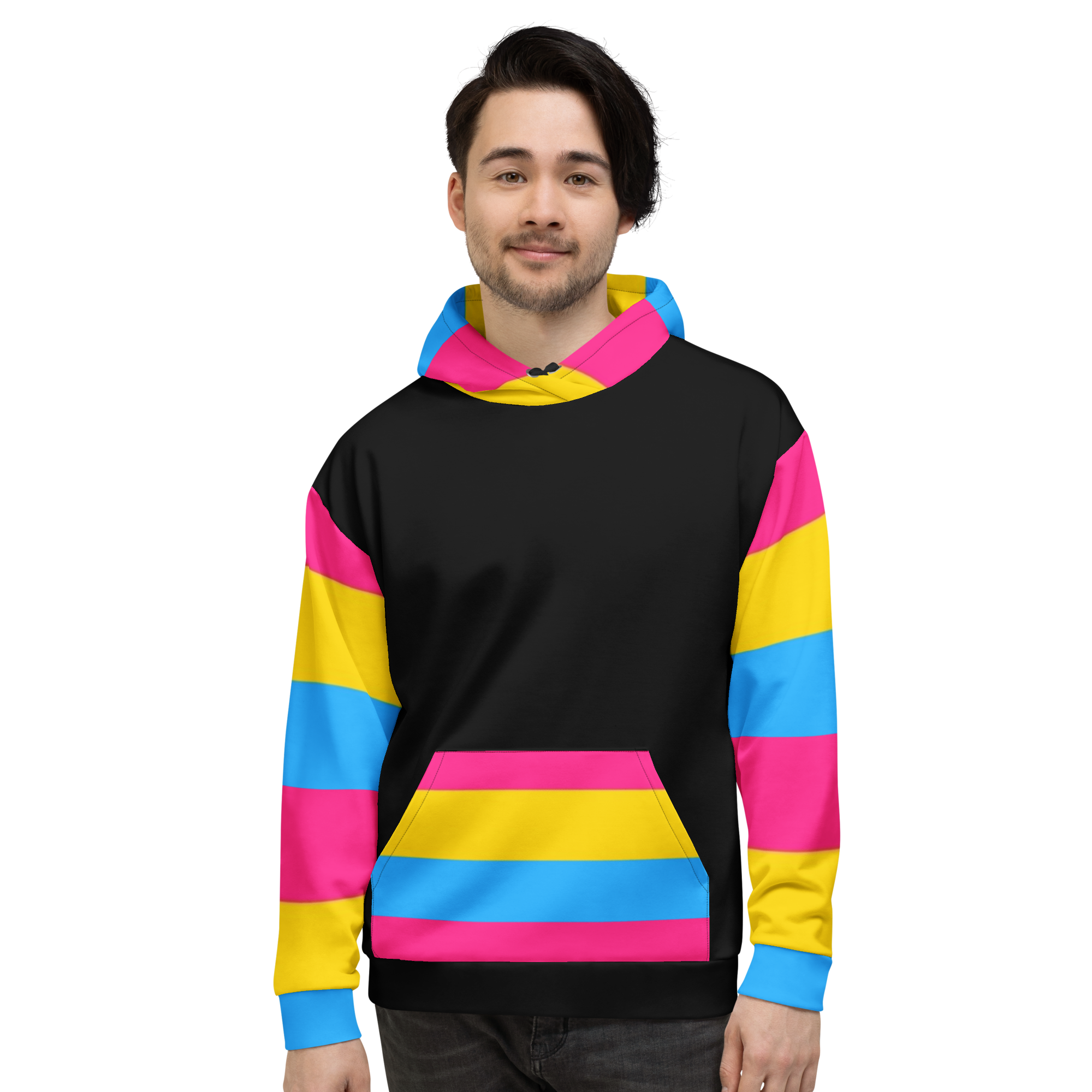 VOCE LINDX Pansexual Flag Hoodie – 95 % Recycled Polyester & 5 % Spandex, Brushed Fleece, Flag Design