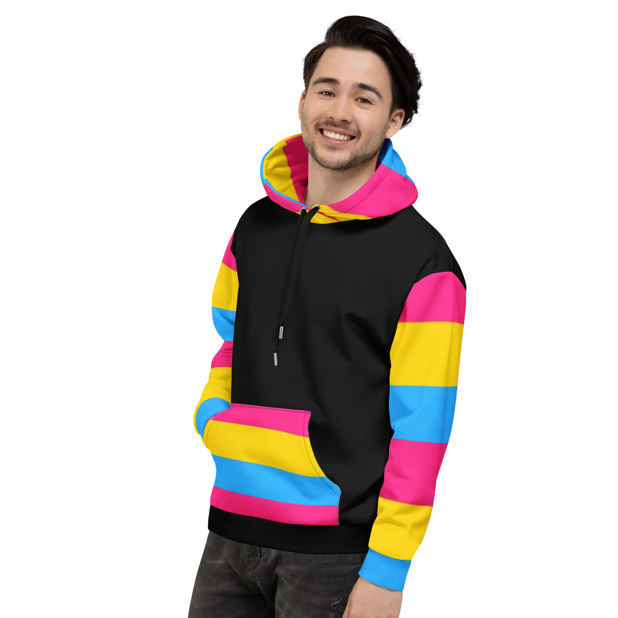 VOCE LINDX Pansexual Flag Hoodie – 95 % Recycled Polyester & 5 % Spandex, Brushed Fleece, Flag Design