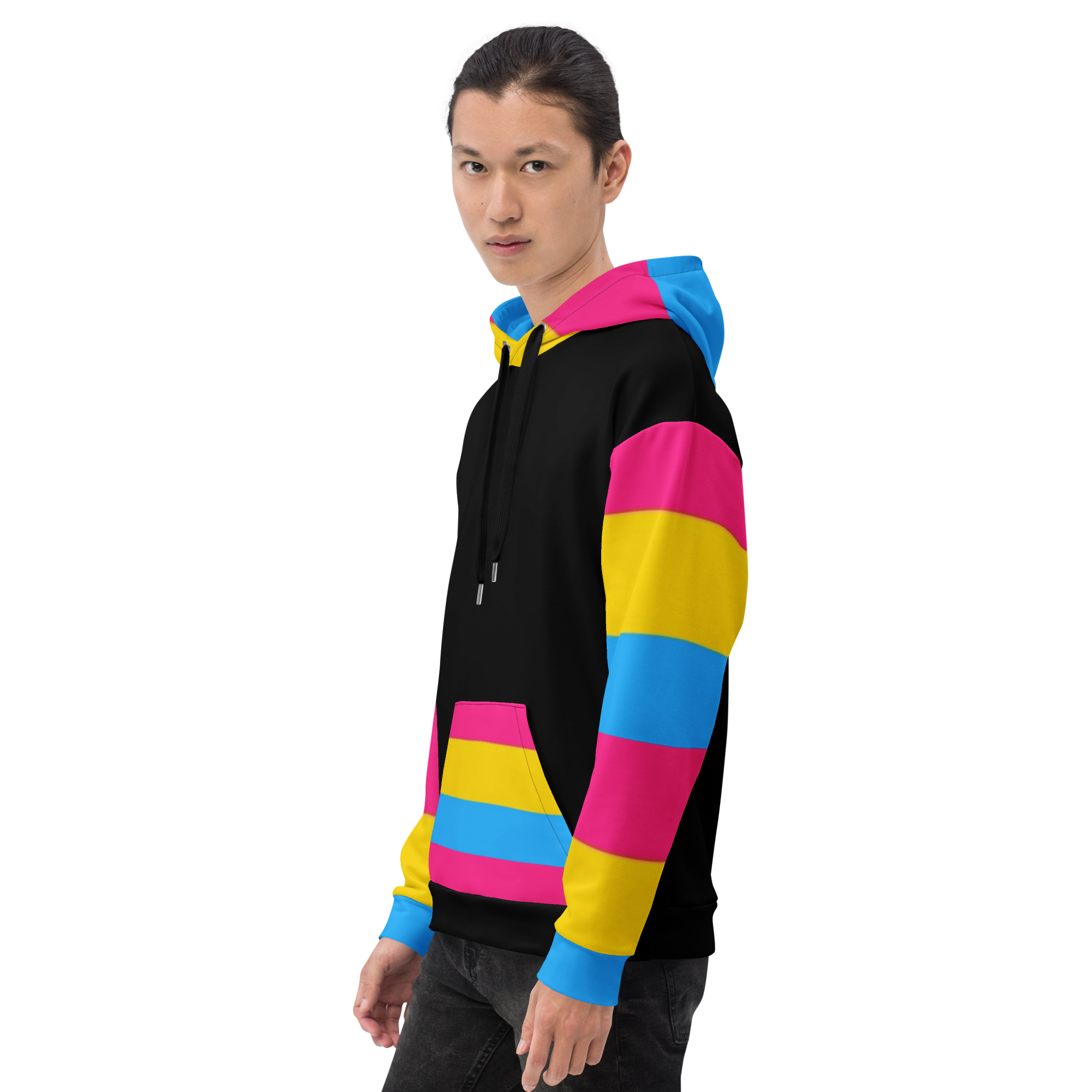 VOCE LINDX Pansexual Flag Hoodie – 95 % Recycled Polyester & 5 % Spandex, Brushed Fleece, Flag Design