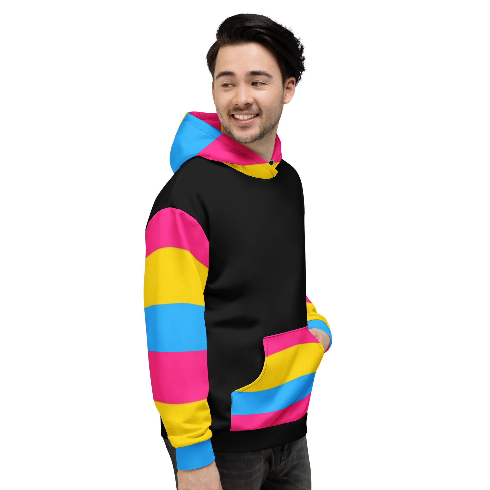 VOCE LINDX Pansexual Flag Hoodie – 95 % Recycled Polyester & 5 % Spandex, Brushed Fleece, Flag Design