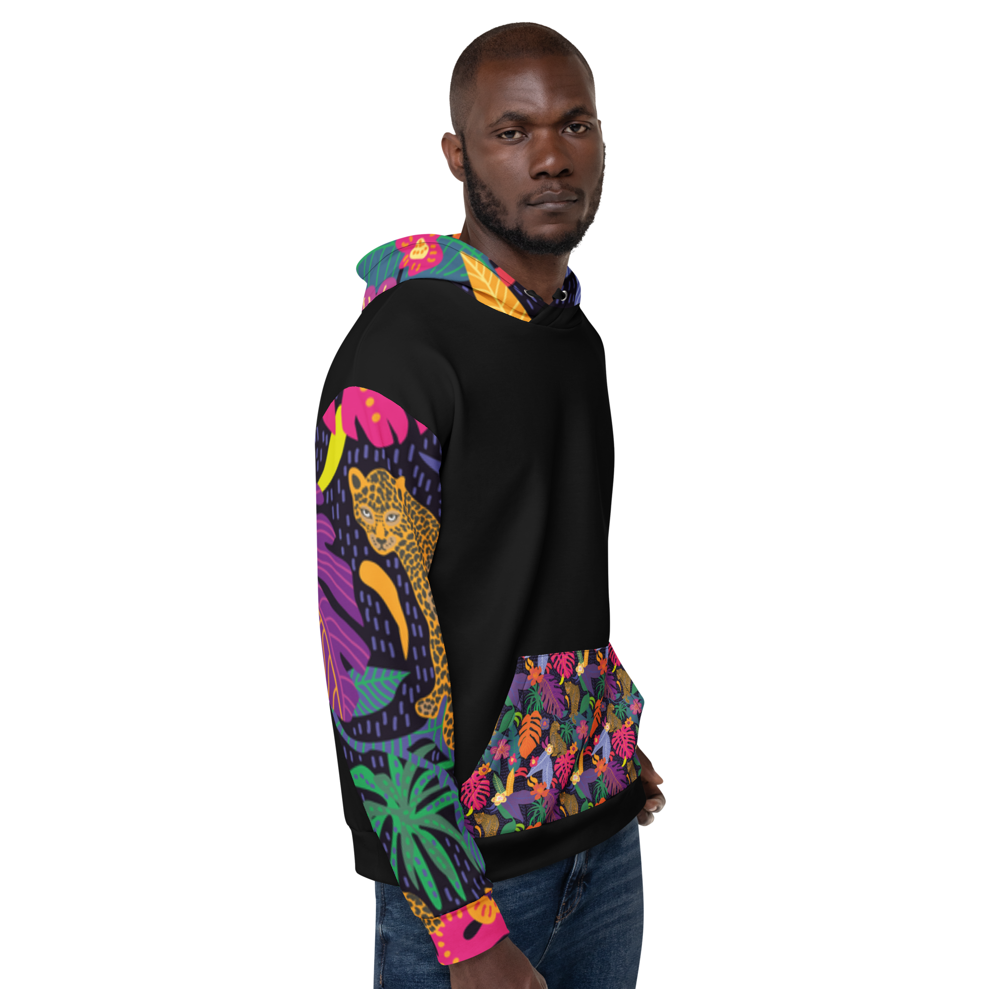 Floral Jaguar Hoodie – Colourful Print with Botanical Motifs | Bold & Artistic Streetwear