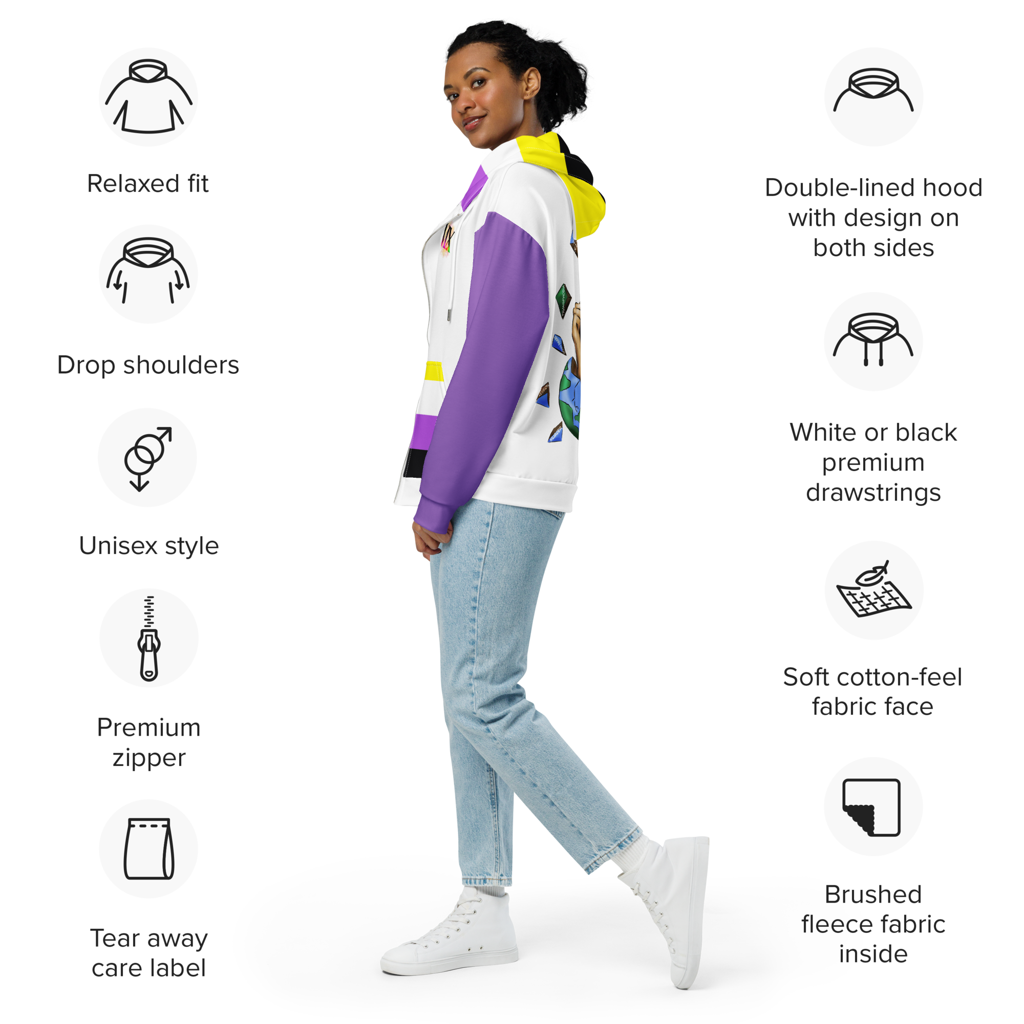 Sudadera con capucha y cremallera no binaria