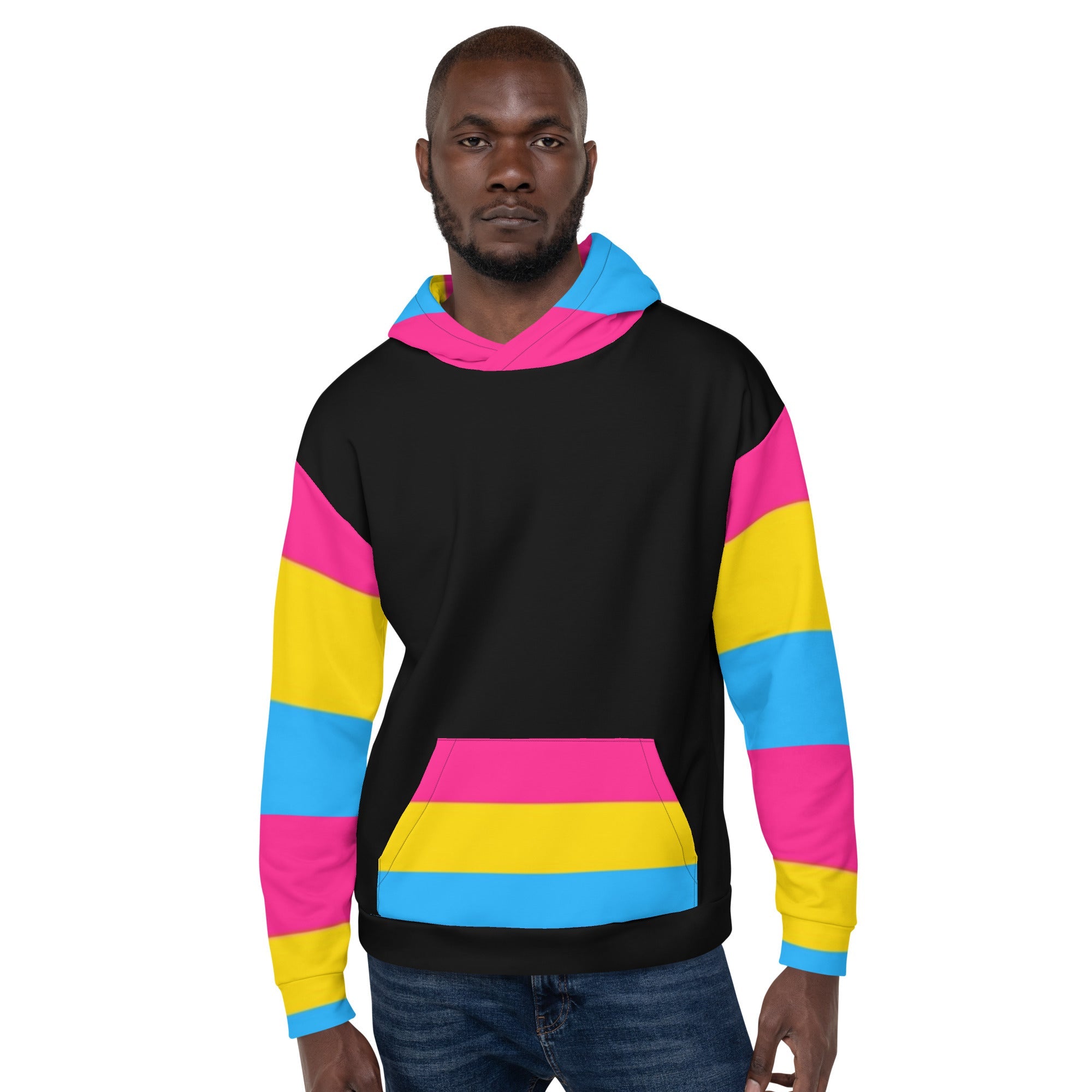 VOCE LINDX Pansexual Flag Hoodie – 95 % Recycled Polyester & 5 % Spandex, Brushed Fleece, Flag Design