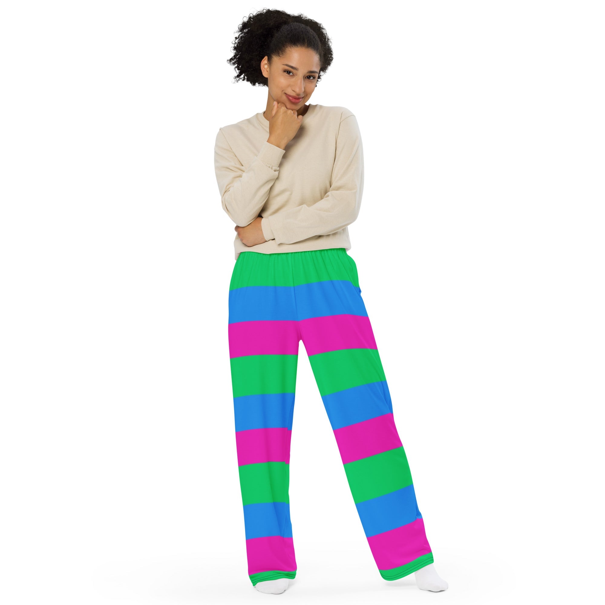 Wide-Leg Pants with Polysexual Pride Flag – Colourful, Comfortable & Inclusive Design