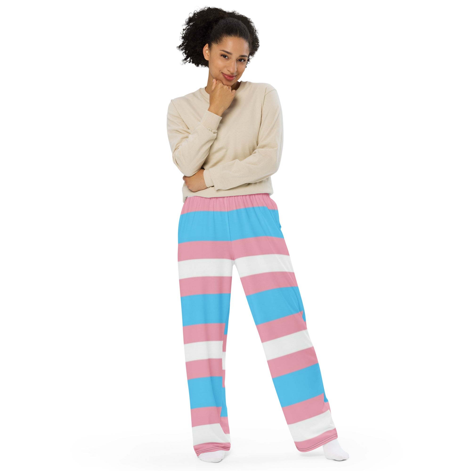 Transgender Pride Flag Wide-Leg Trousers – Comfortable, Bold & Inclusive Fashion for All Identities