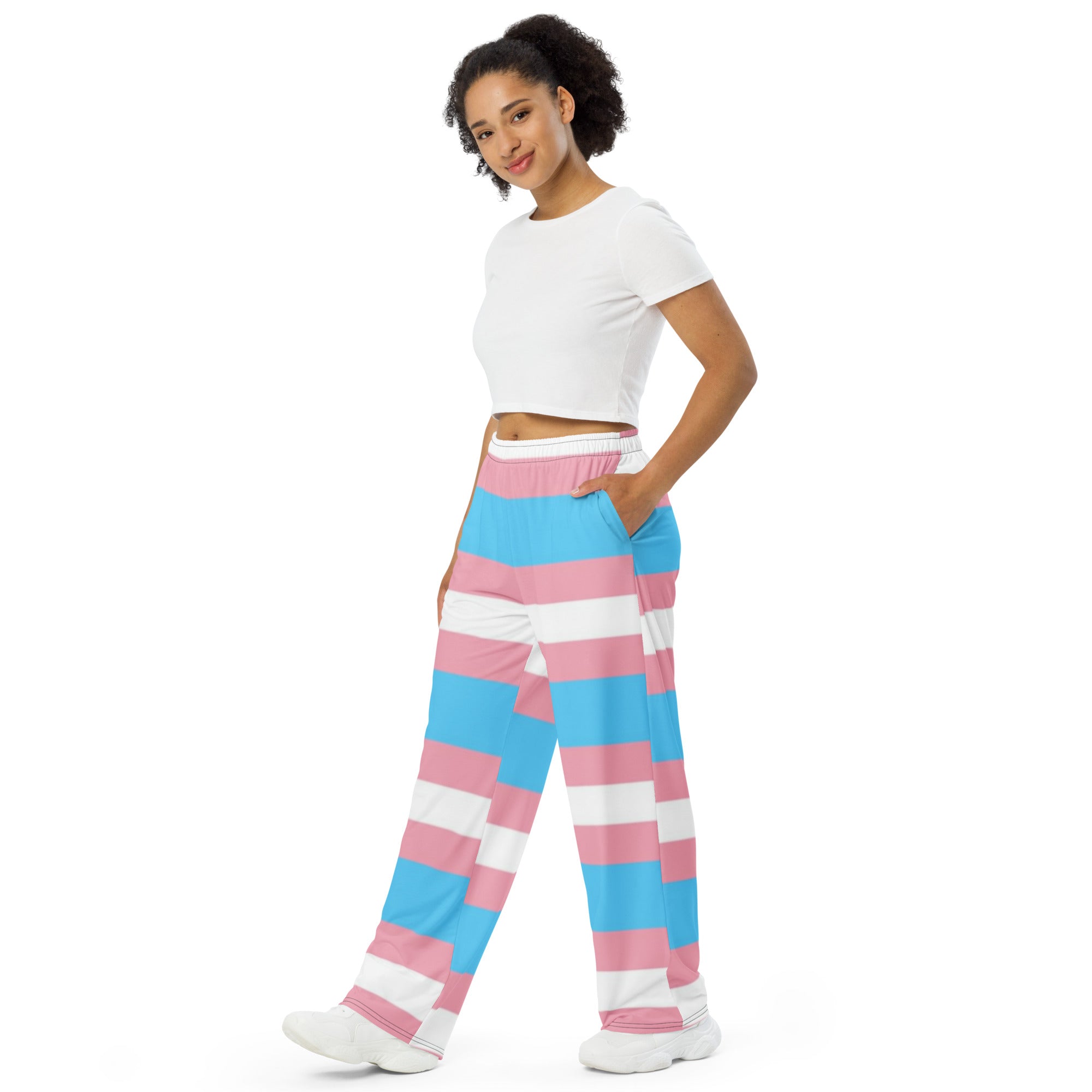 Transgender Pride Flag Wide-Leg Trousers – Comfortable, Bold & Inclusive Fashion for All Identities