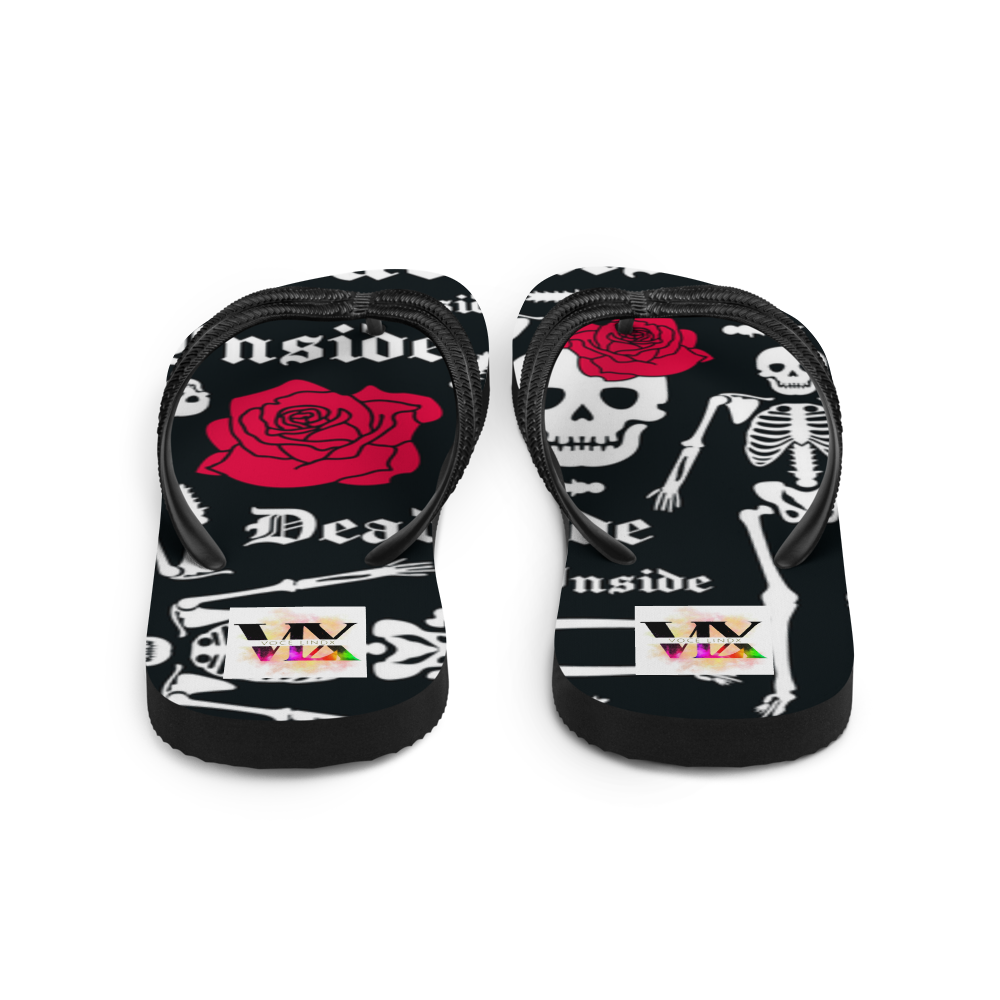 Flip Flops with Skeleton & Rose Print – Dead Inside Style | Voce Lindx