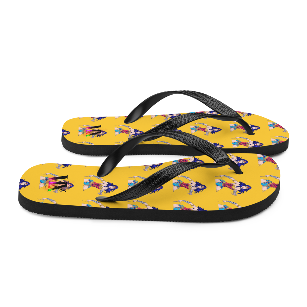 Chanclas Mujer Maravilla sobre fondo amarillo