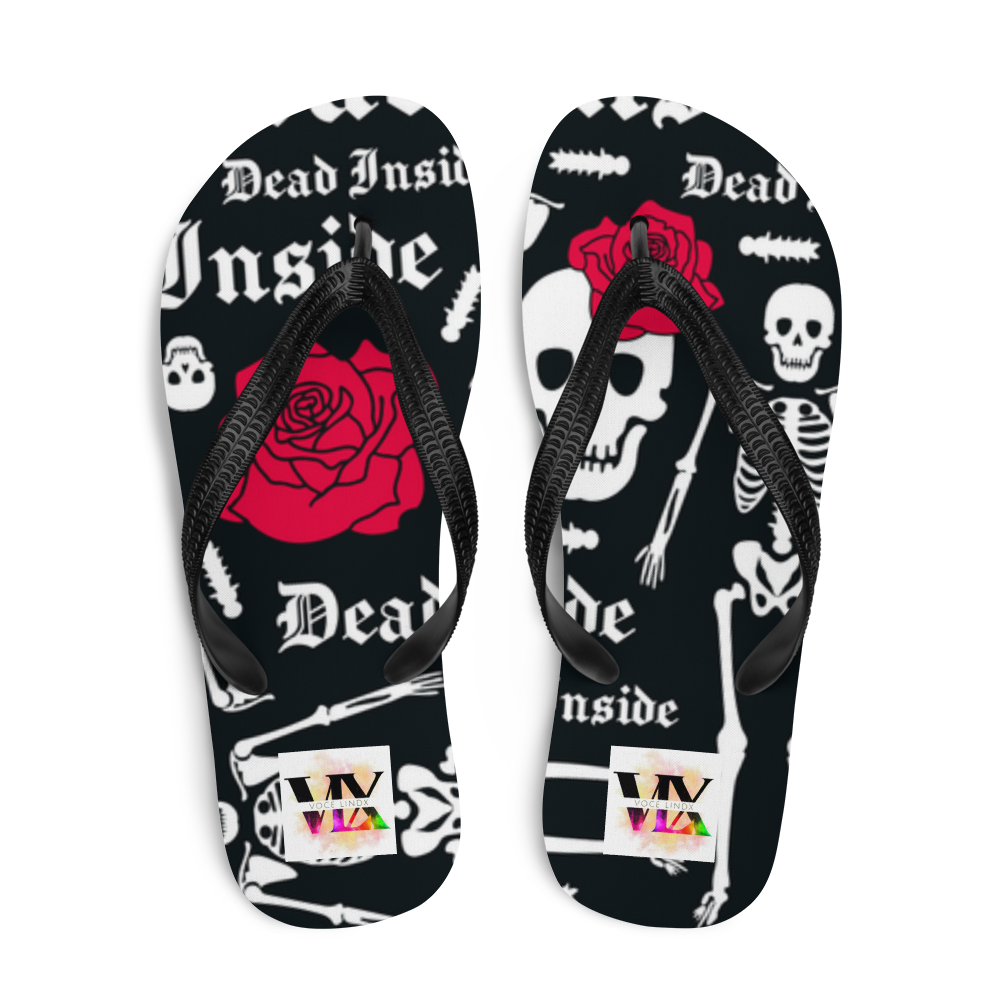 Flip Flops with Skeleton & Rose Print – Dead Inside Style | Voce Lindx