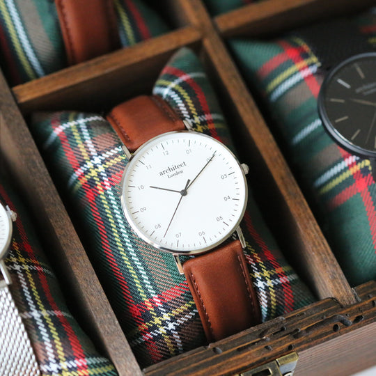 Personalised Architect Zephyr Watch – Walnut Strap, Modern Font Engraving