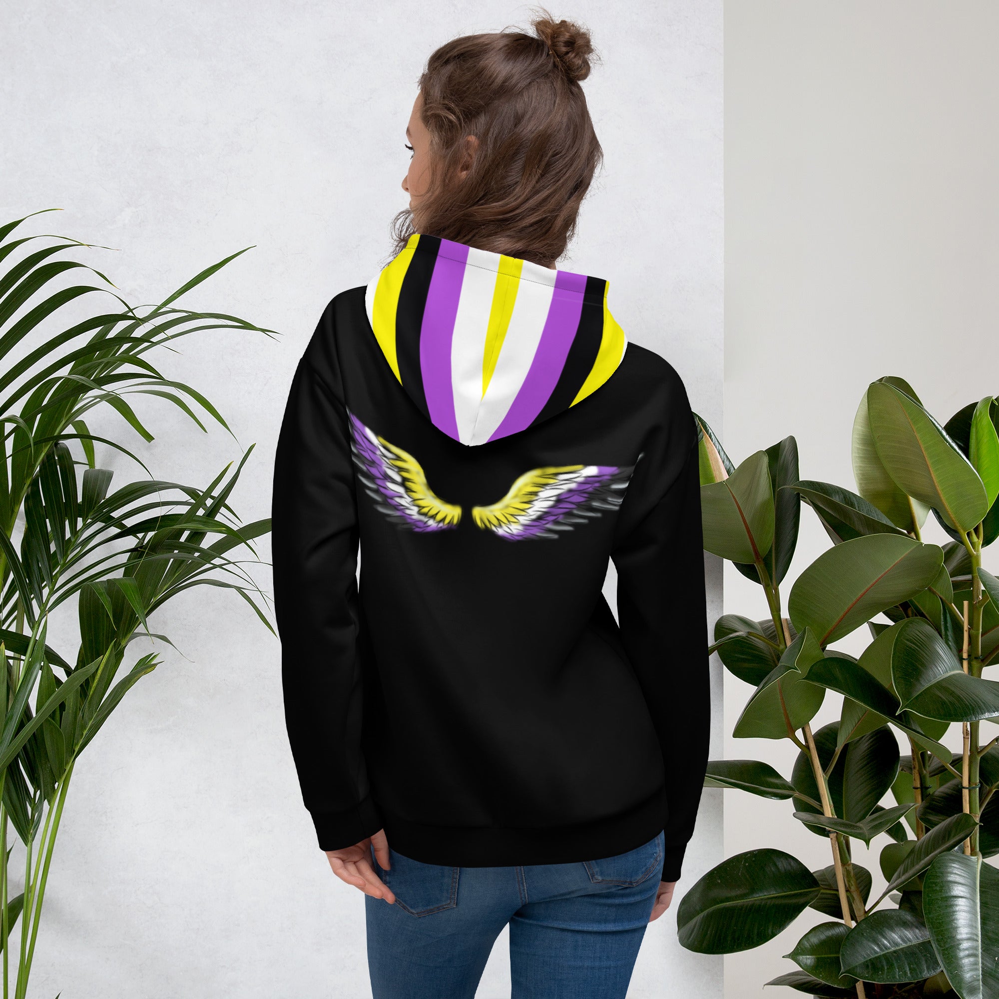 “Gender Is Over” Non-Binary Pride Hoodie – Purple, Yellow, White & Black | Inclusive Statement Style
