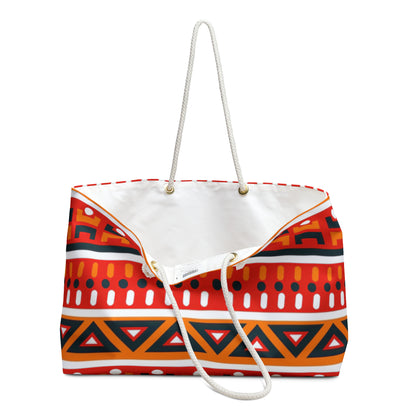 Red &amp; Orange African-Inspired Weekender Bag – Oversized, Durable Polyester, Rope Handles | Inclusive Travel Tote | Voce Lindx