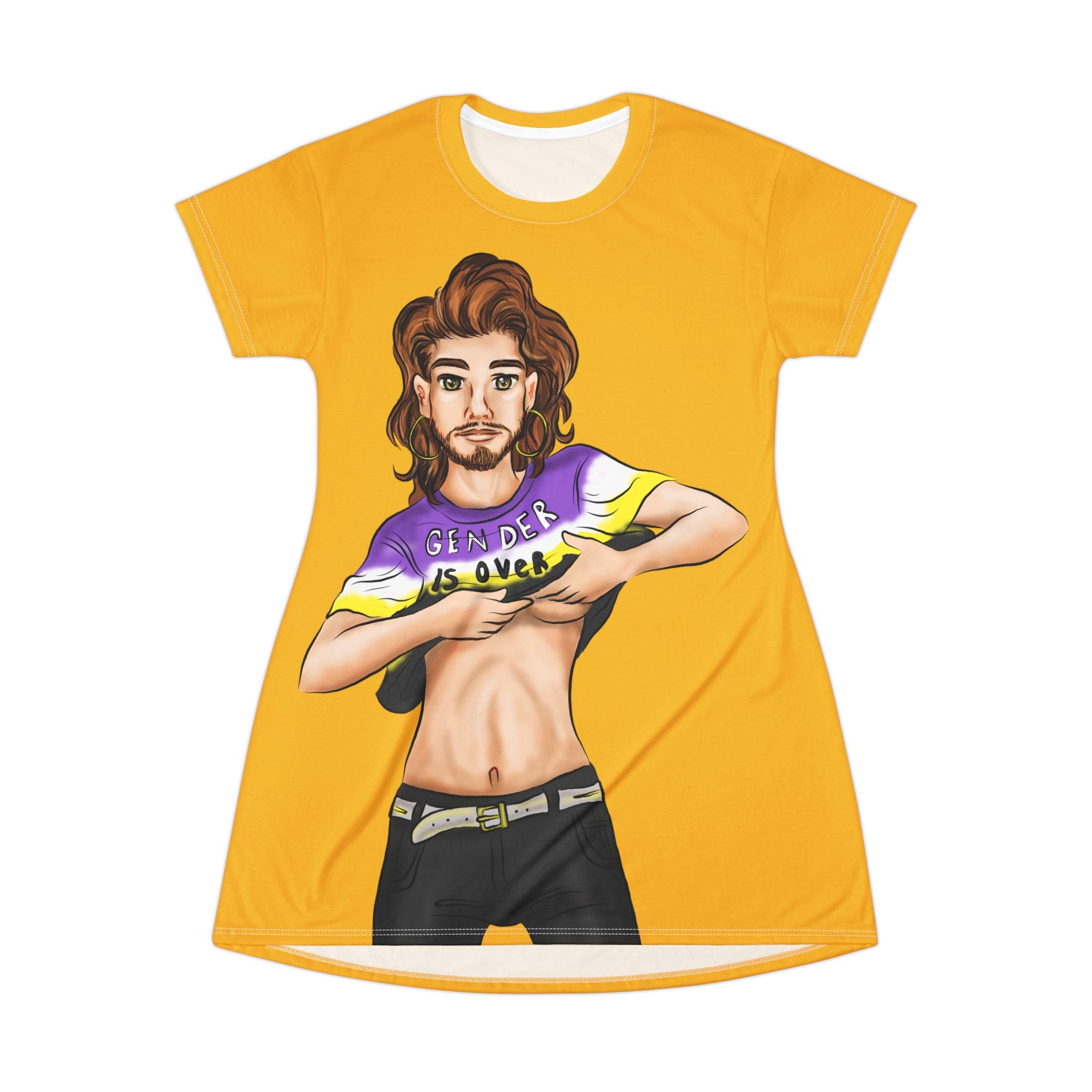 Gender Is Over T-Shirt Dress – Gender-Free, Inclusive LGBTQIA+ Art, Lightweight Polyester | Voce Lindx