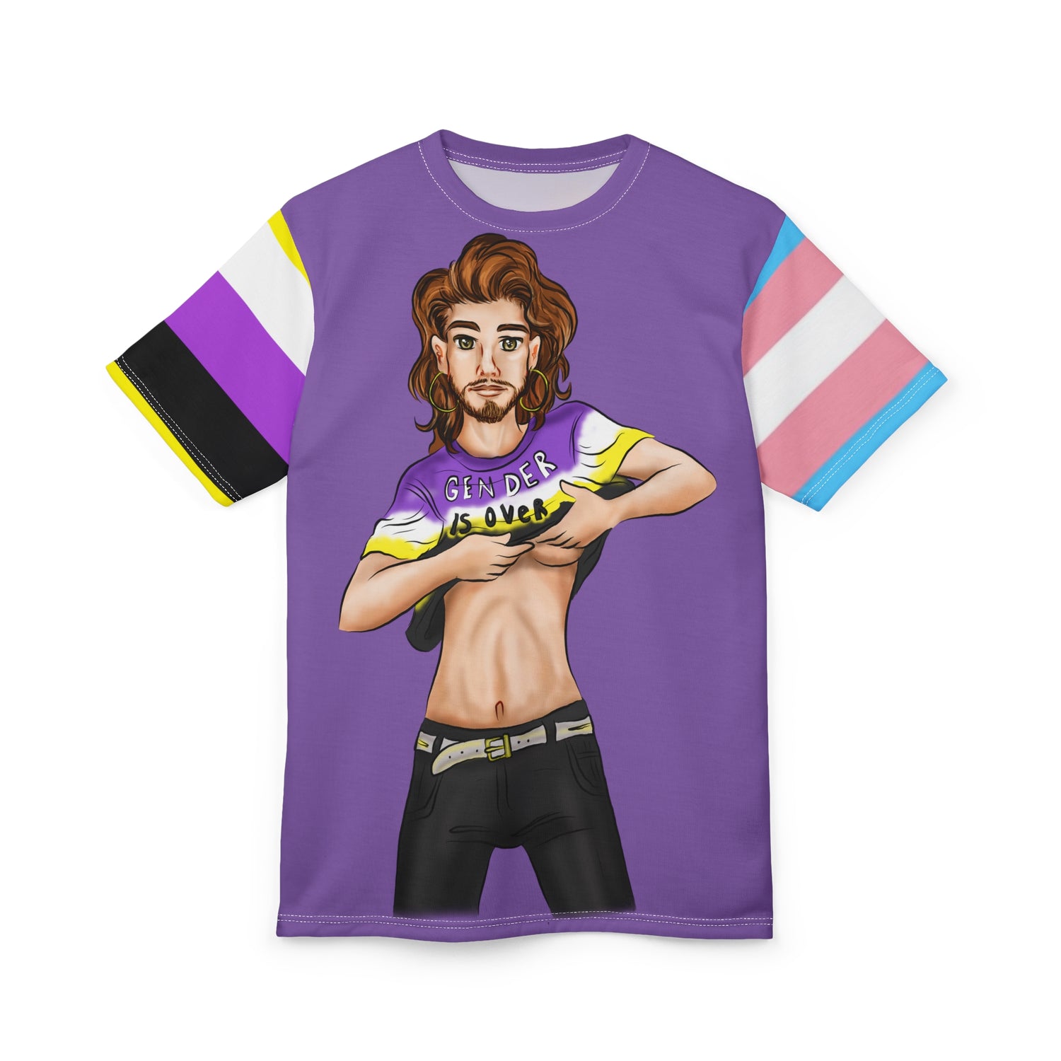 Gender Is Over Gender-Free Tee – Nonbinary &amp; Trans Pride Sleeves, Inclusive LGBTQIA+ Art, Lightweight Polyester | Voce Lindx