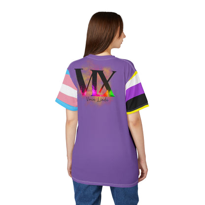 HE Gender-Free Pride Tee – Trans &amp; Nonbinary Flag Sleeves, Inclusive LGBTQIA+ Fashion | Voce Lindx