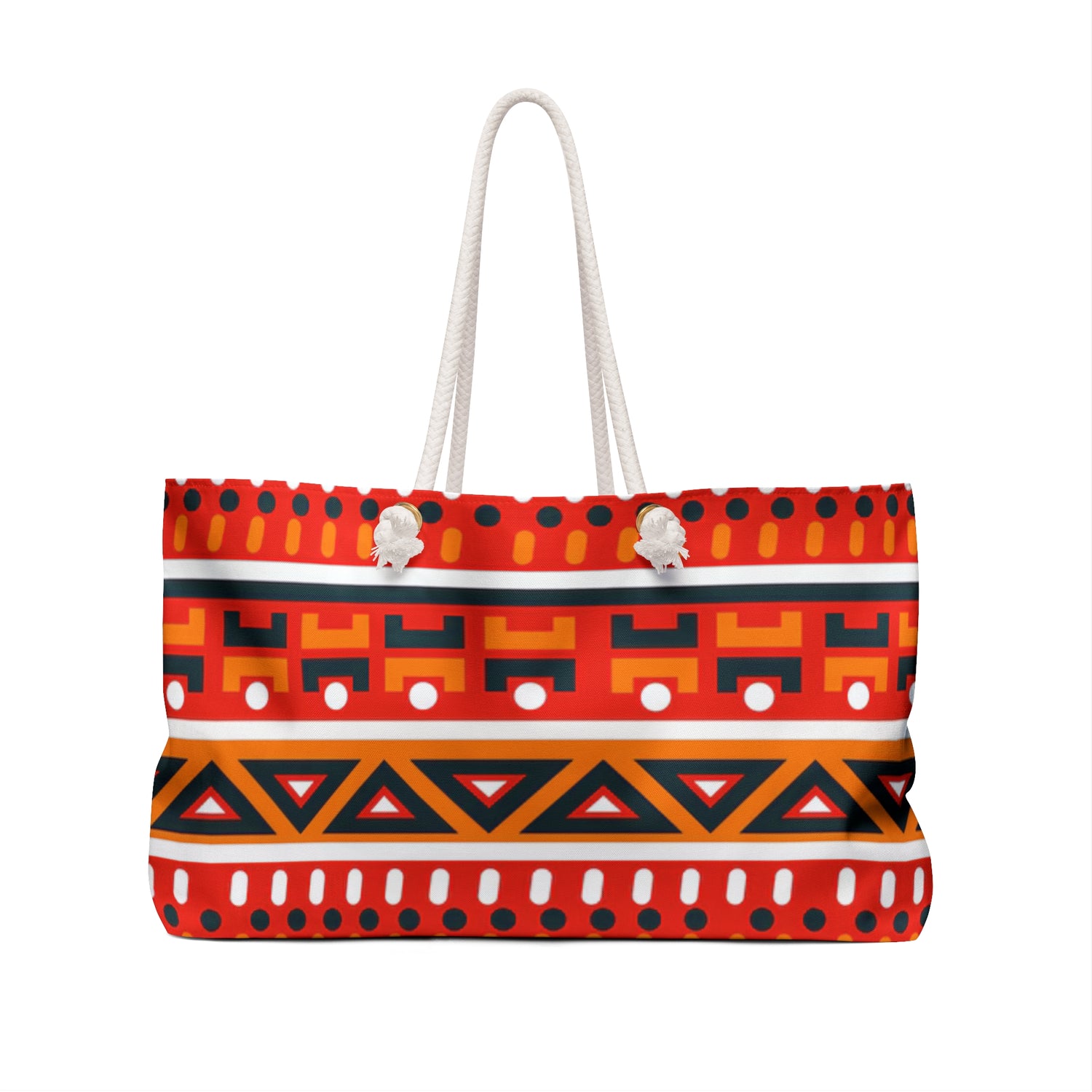 Red &amp; Orange African-Inspired Weekender Bag – Oversized, Durable Polyester, Rope Handles | Inclusive Travel Tote | Voce Lindx