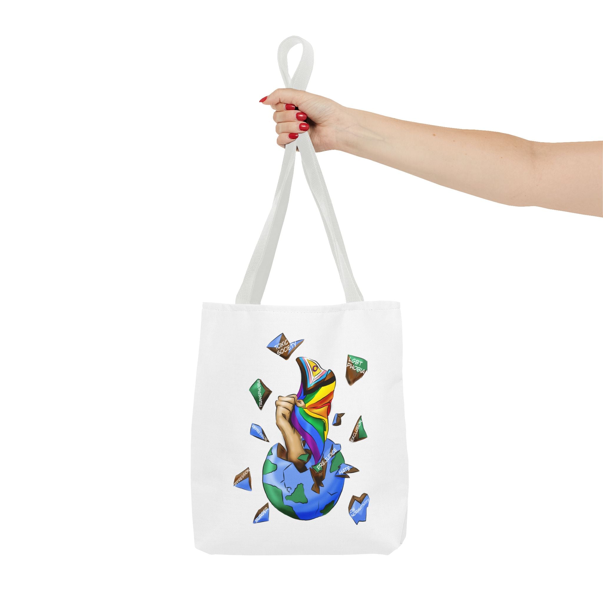 Progress Pride Flag Tote Bag – Breaking Barriers Art, Durable Polyester, Multiple Sizes | Inclusive LGBTQIA+ Accessory | Voce Lindx