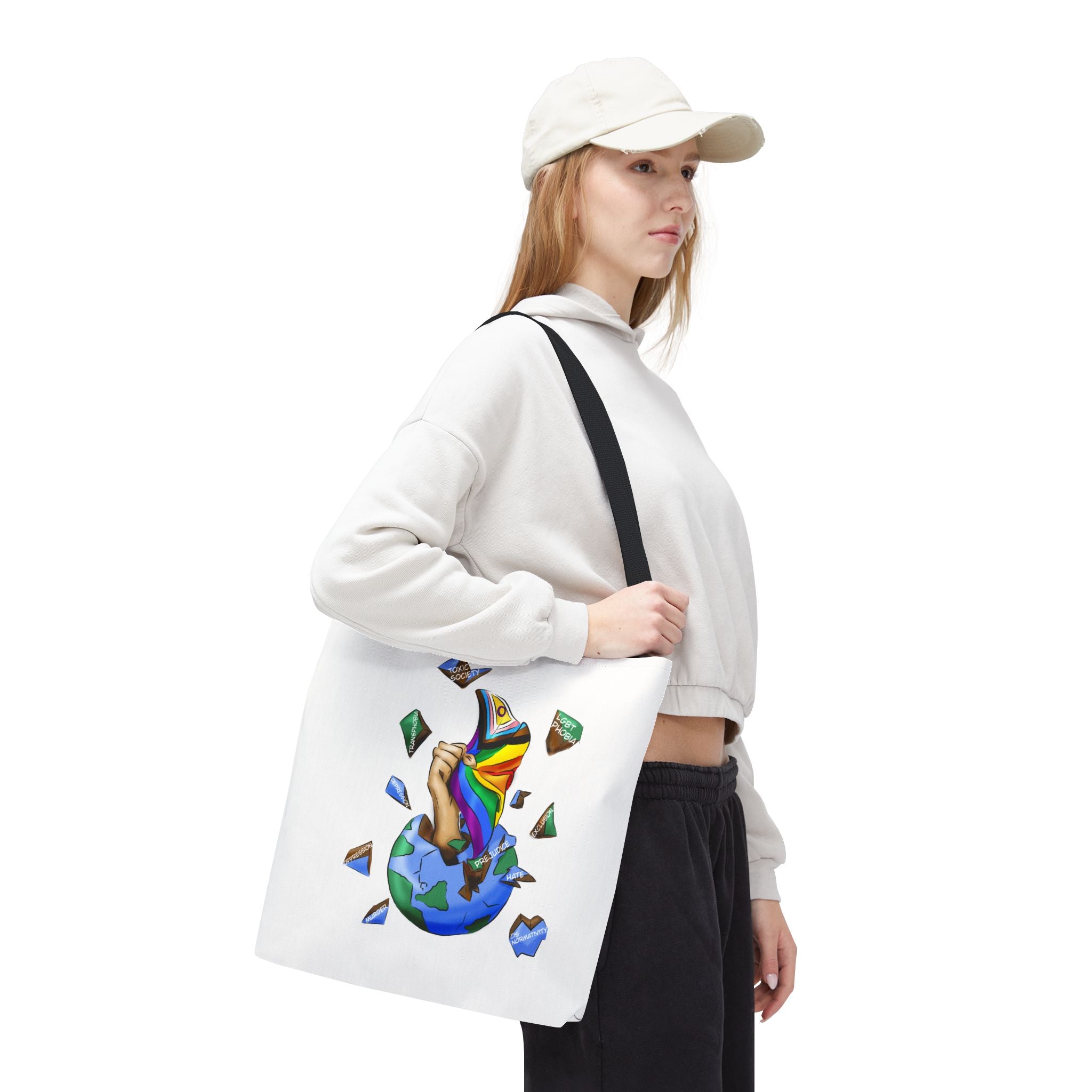 Progress Pride Flag Tote Bag – Breaking Barriers Art, Durable Polyester, Multiple Sizes | Inclusive LGBTQIA+ Accessory | Voce Lindx