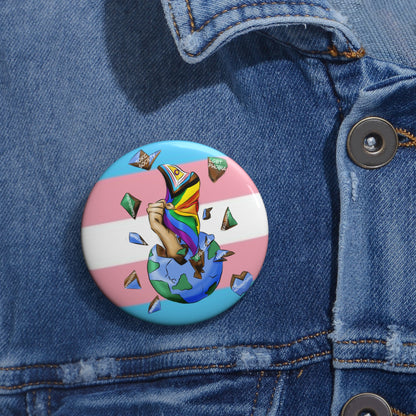 Resistance Pride Pin Button – Gender-Free, Progress &amp; Trans Flag Art, Glossy Metal, Multiple Sizes | Voce Lindx
