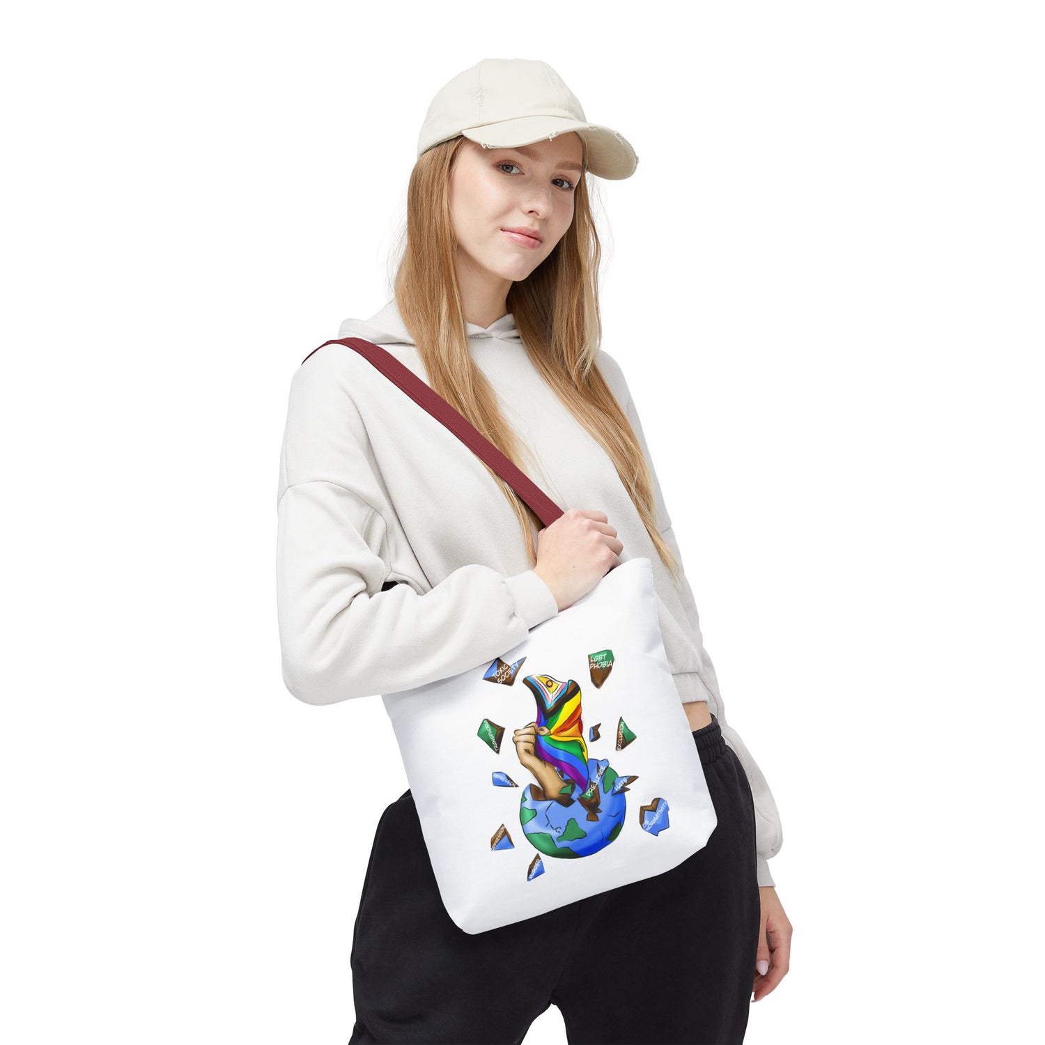 Progress Pride Flag Tote Bag – Breaking Barriers Art, Durable Polyester, Multiple Sizes | Inclusive LGBTQIA+ Accessory | Voce Lindx