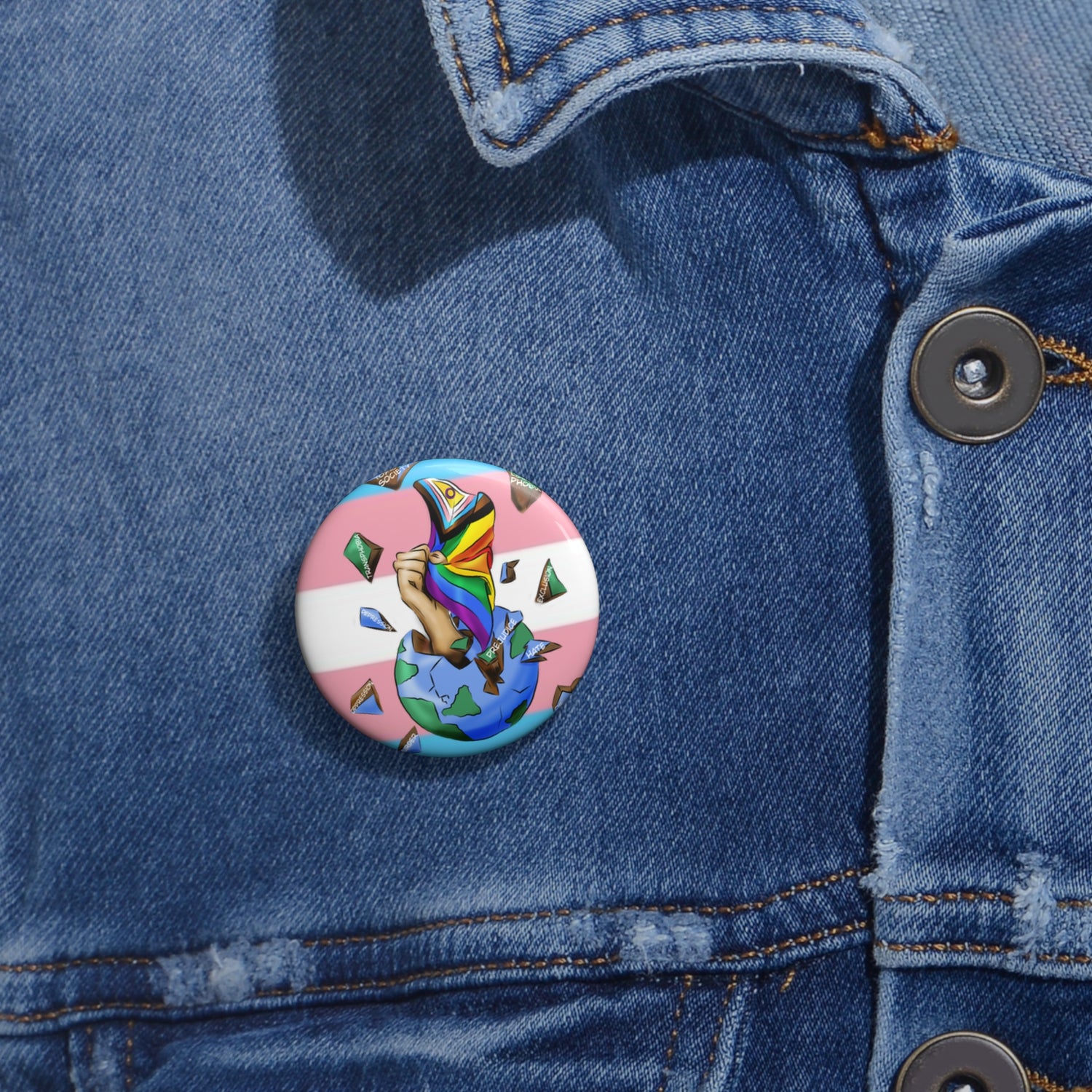Resistance Pride Pin Button – Gender-Free, Progress &amp; Trans Flag Art, Glossy Metal, Multiple Sizes | Voce Lindx
