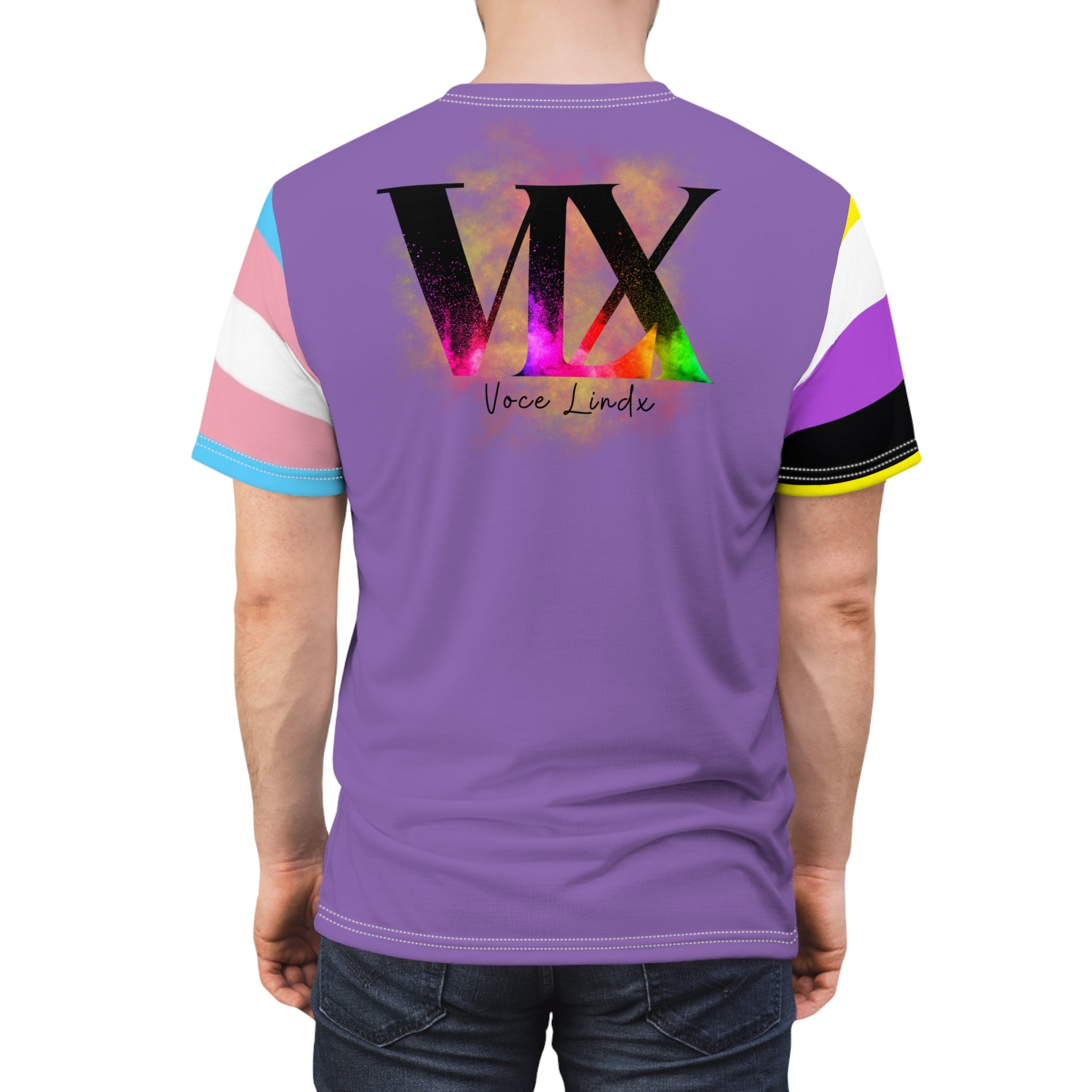HE Gender-Free Pride Tee – Trans &amp; Nonbinary Flag Sleeves, Inclusive LGBTQIA+ Fashion | Voce Lindx