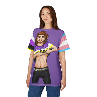 Gender Is Over Gender-Free Tee – Nonbinary &amp; Trans Pride Sleeves, Inclusive LGBTQIA+ Art, Lightweight Polyester | Voce Lindx