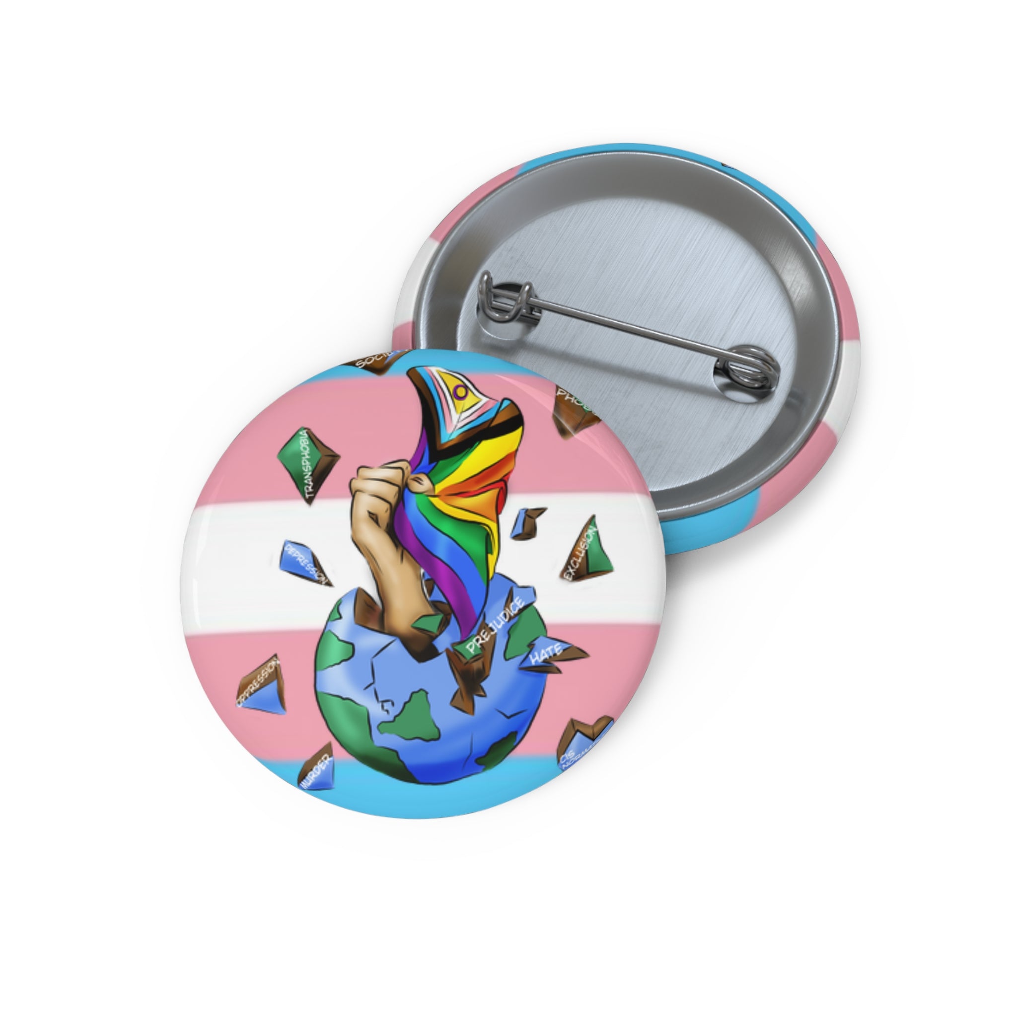 Resistance Pride Pin Button – Gender-Free, Progress &amp; Trans Flag Art, Glossy Metal, Multiple Sizes | Voce Lindx