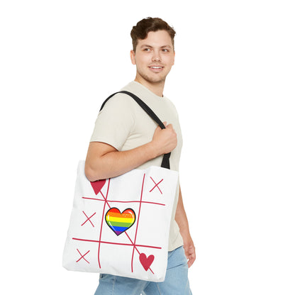 Rainbow Love Tote Bag – Tic Tac Toe Heart, Durable Polyester, Multiple Sizes | Inclusive LGBTQIA+ Accessory | Voce Lindx