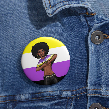 Nonbinary Pride Pin Button – Gender-Free, “Gender Is Over” Black Representation Art, Glossy Metal, Multiple Sizes | Voce Lindx