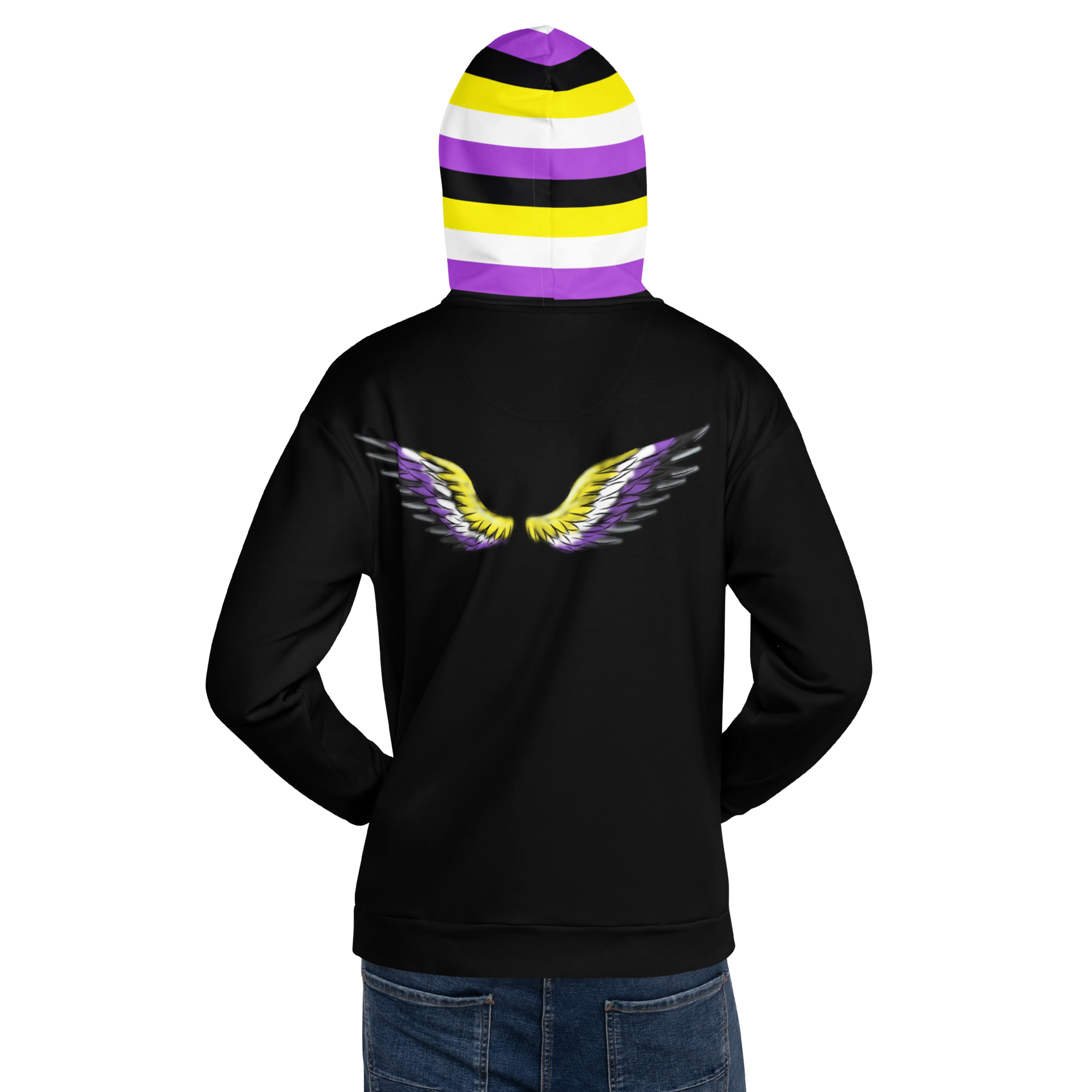 “Gender Is Over” Non-Binary Pride Hoodie – Purple, Yellow, White &amp; Black | Inclusive Statement Style
