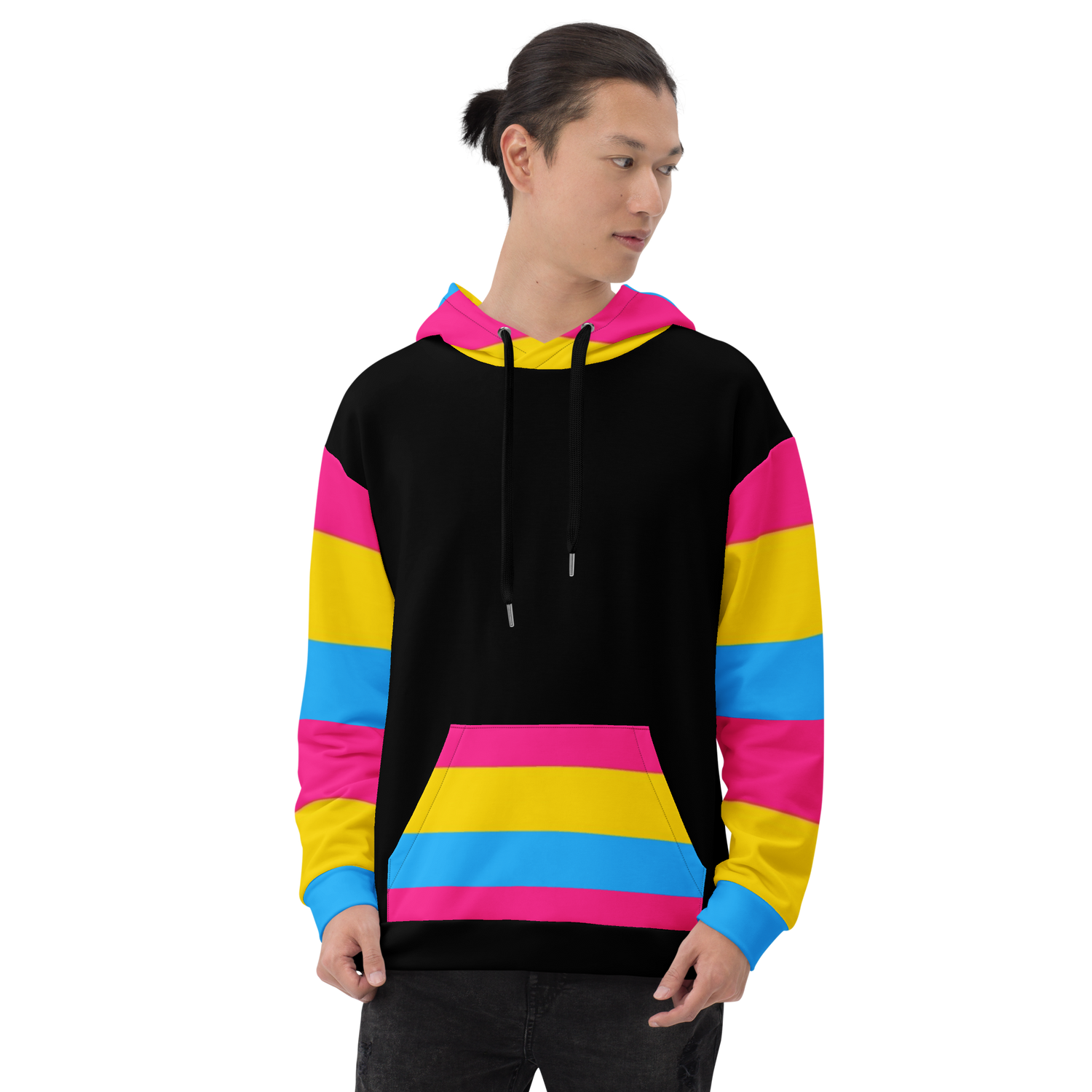VOCE LINDX Pansexual Flag Hoodie – 95 % Recycled Polyester &amp; 5 % Spandex, Brushed Fleece, Flag Design