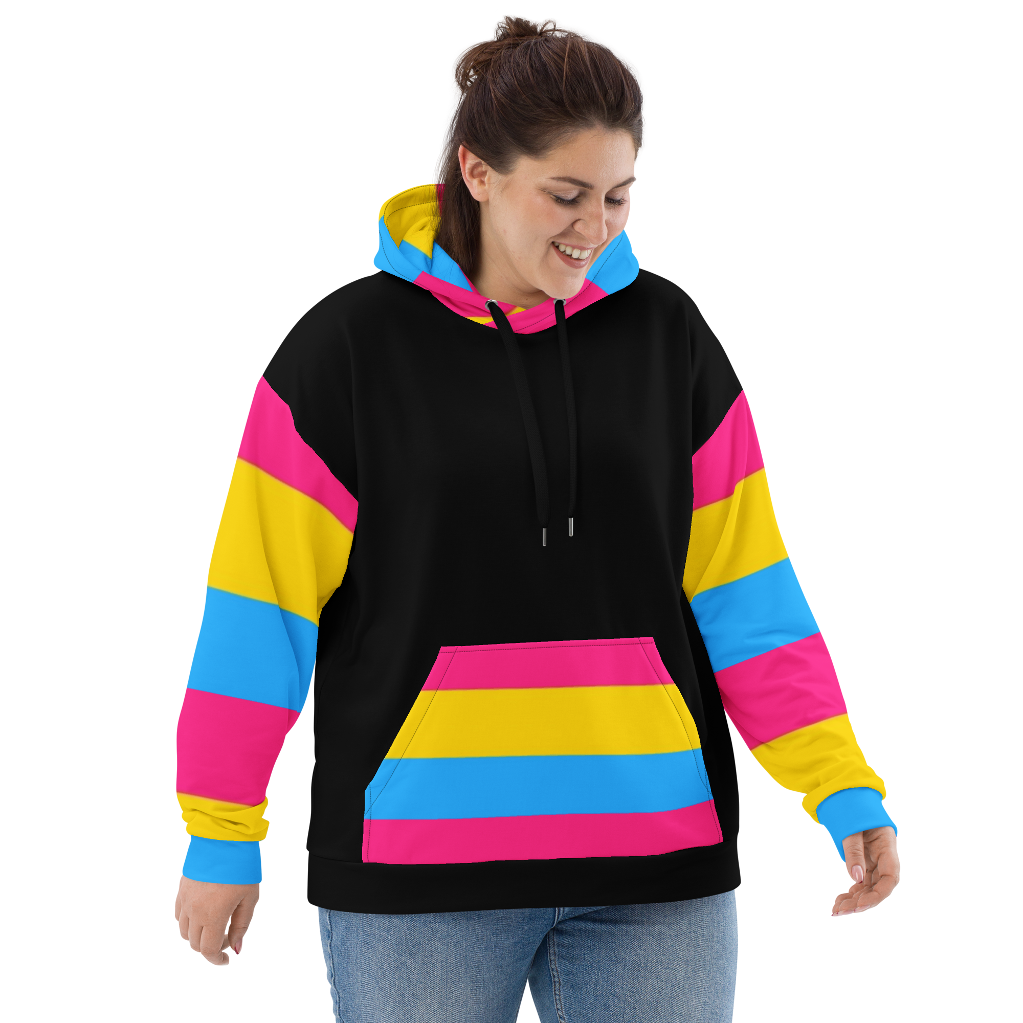 VOCE LINDX Pansexual Flag Hoodie – 95 % Recycled Polyester &amp; 5 % Spandex, Brushed Fleece, Flag Design
