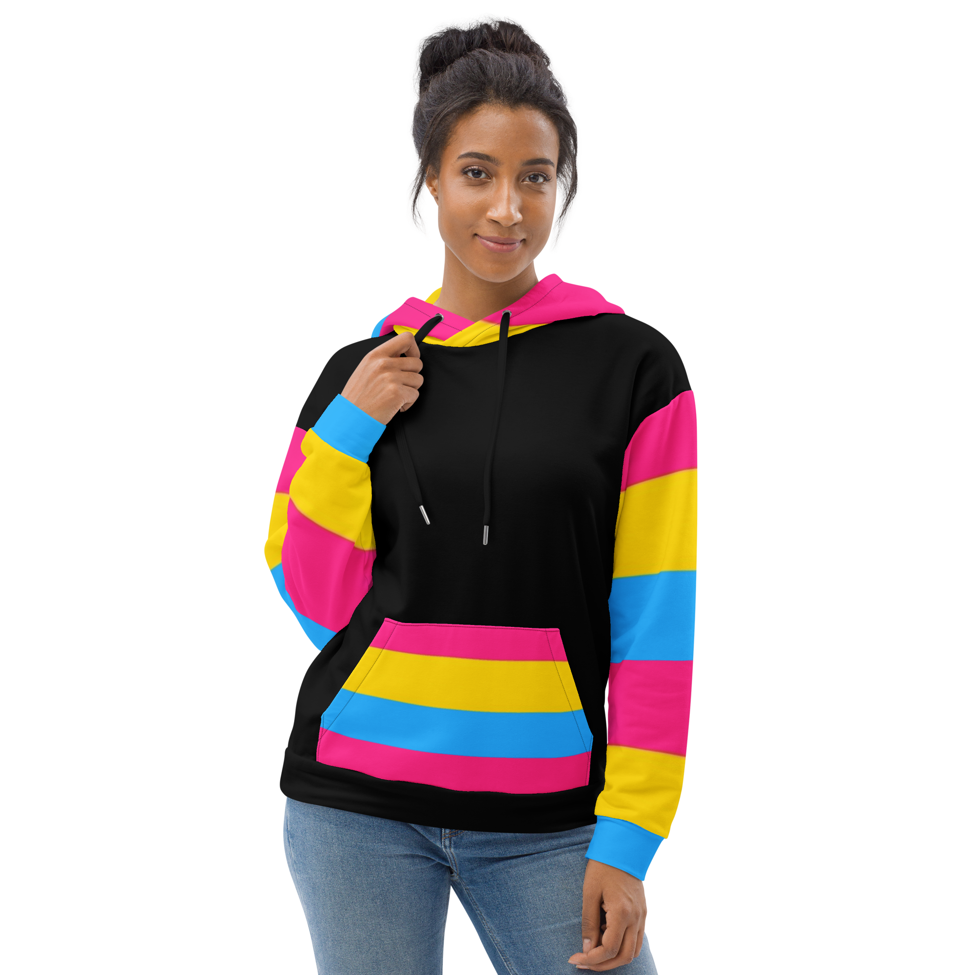 VOCE LINDX Pansexual Flag Hoodie – 95 % Recycled Polyester &amp; 5 % Spandex, Brushed Fleece, Flag Design