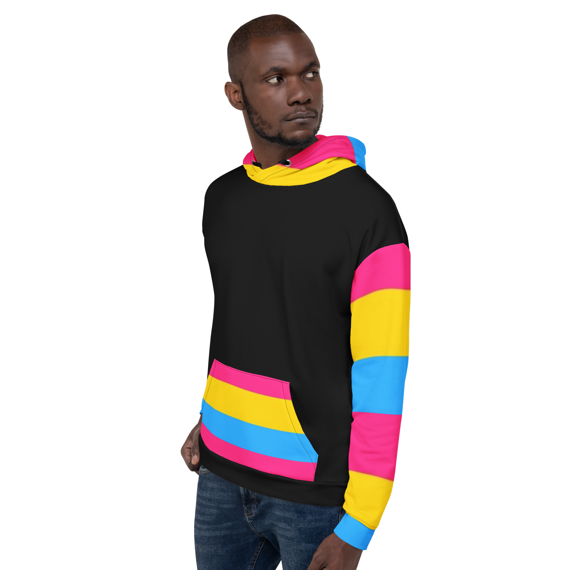 VOCE LINDX Pansexual Flag Hoodie – 95 % Recycled Polyester &amp; 5 % Spandex, Brushed Fleece, Flag Design