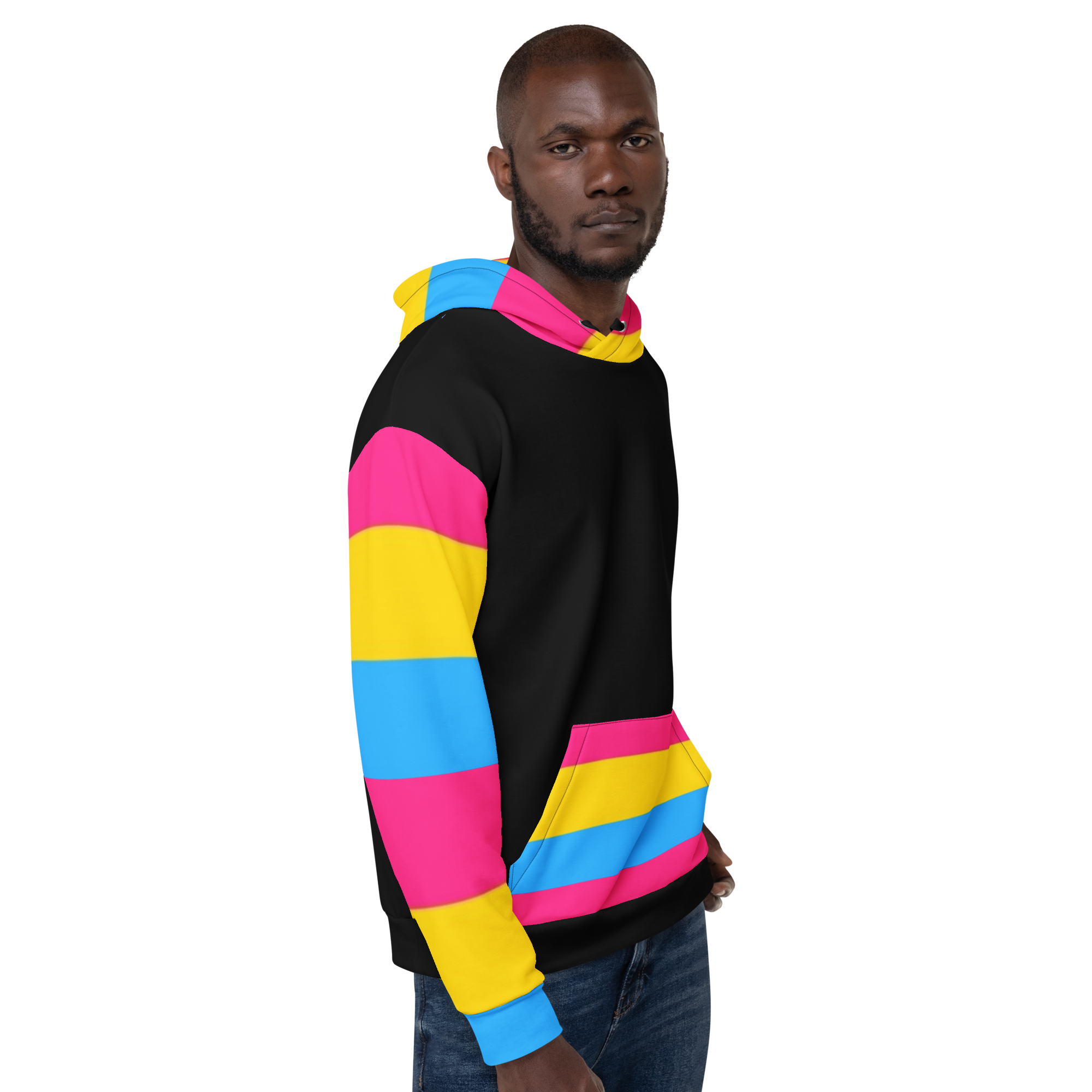 VOCE LINDX Pansexual Flag Hoodie – 95 % Recycled Polyester &amp; 5 % Spandex, Brushed Fleece, Flag Design