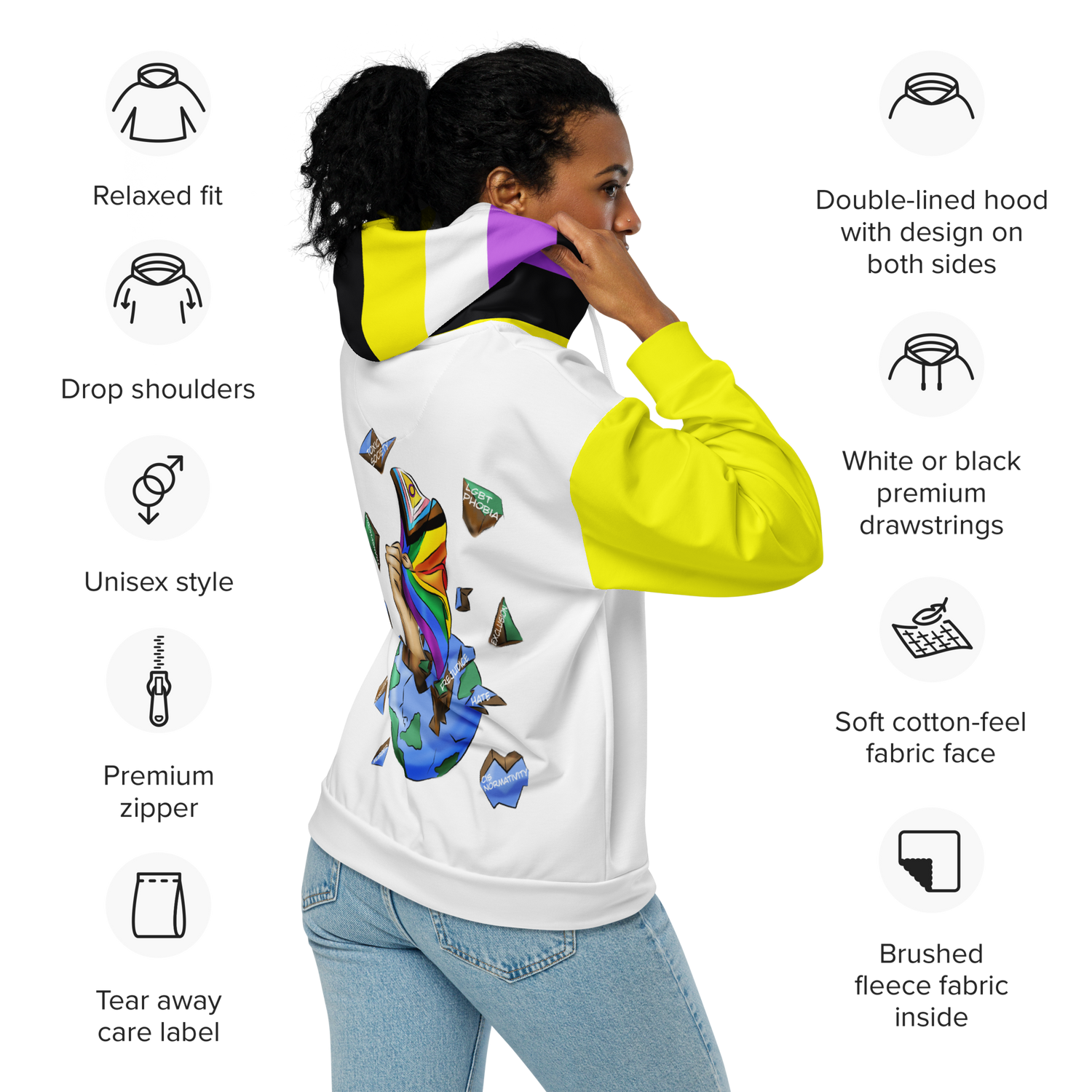 Sudadera con capucha y cremallera no binaria