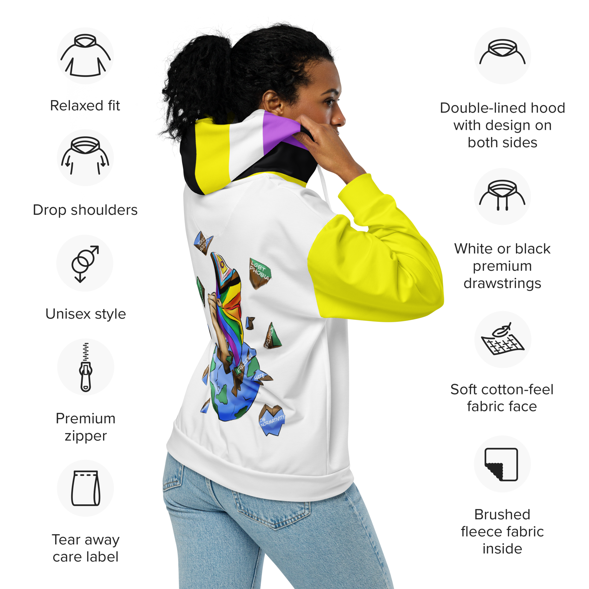 Sudadera con capucha y cremallera no binaria