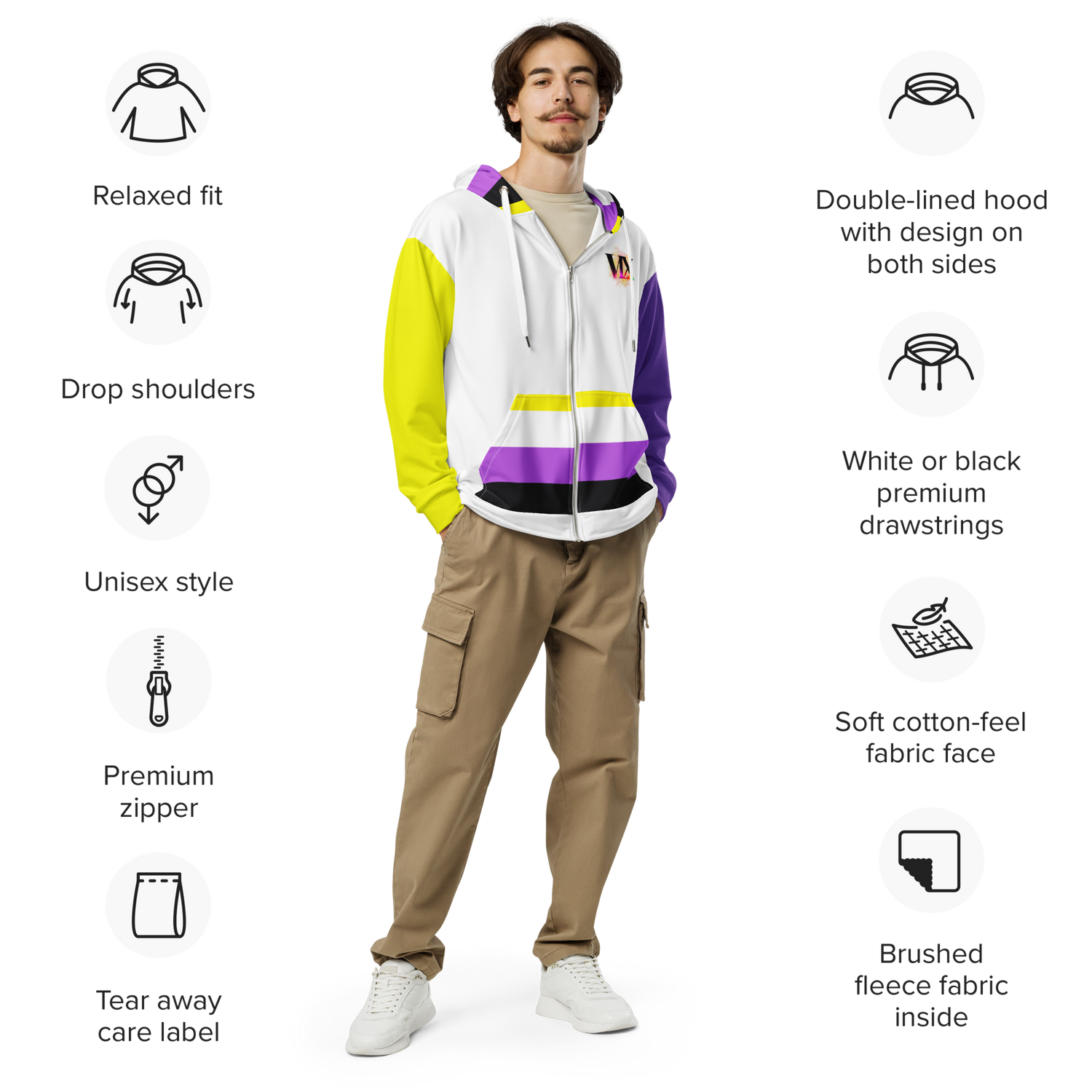 Sudadera con capucha y cremallera no binaria