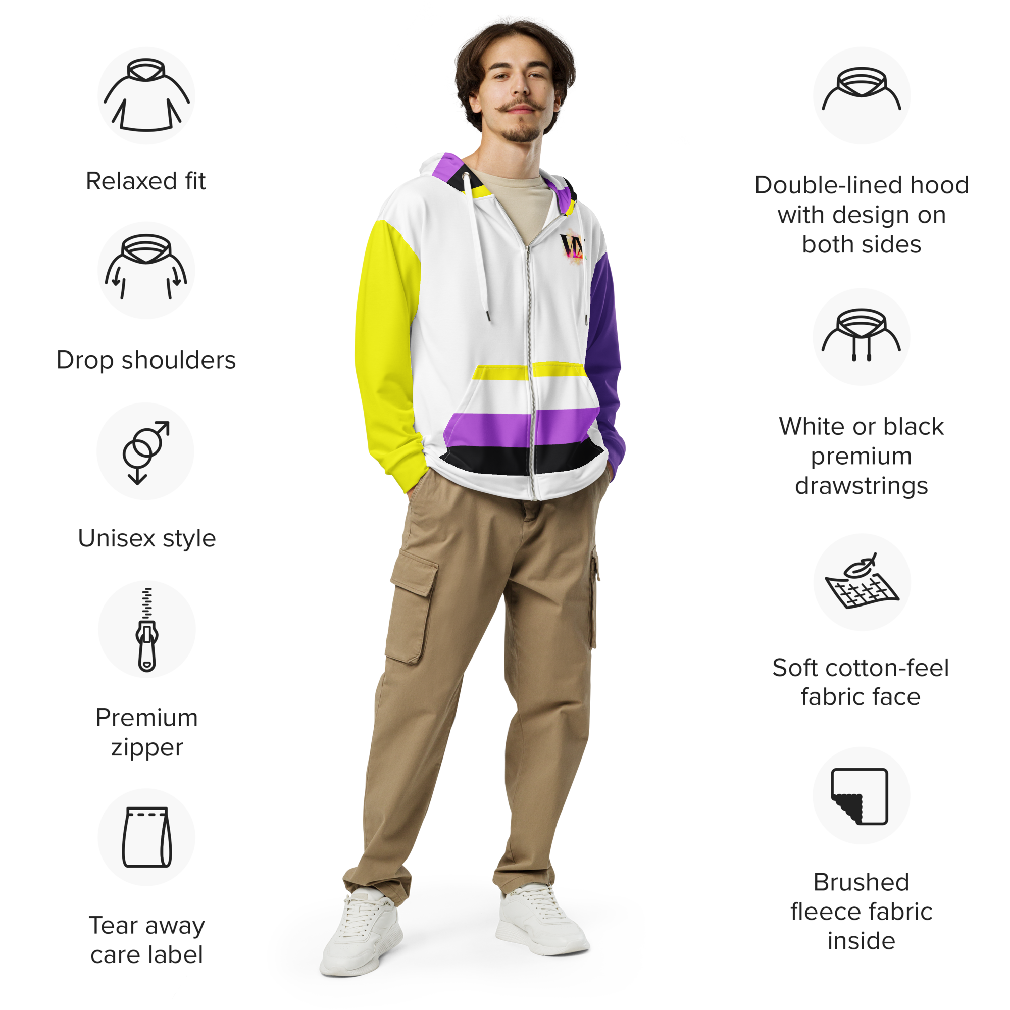 Sudadera con capucha y cremallera no binaria